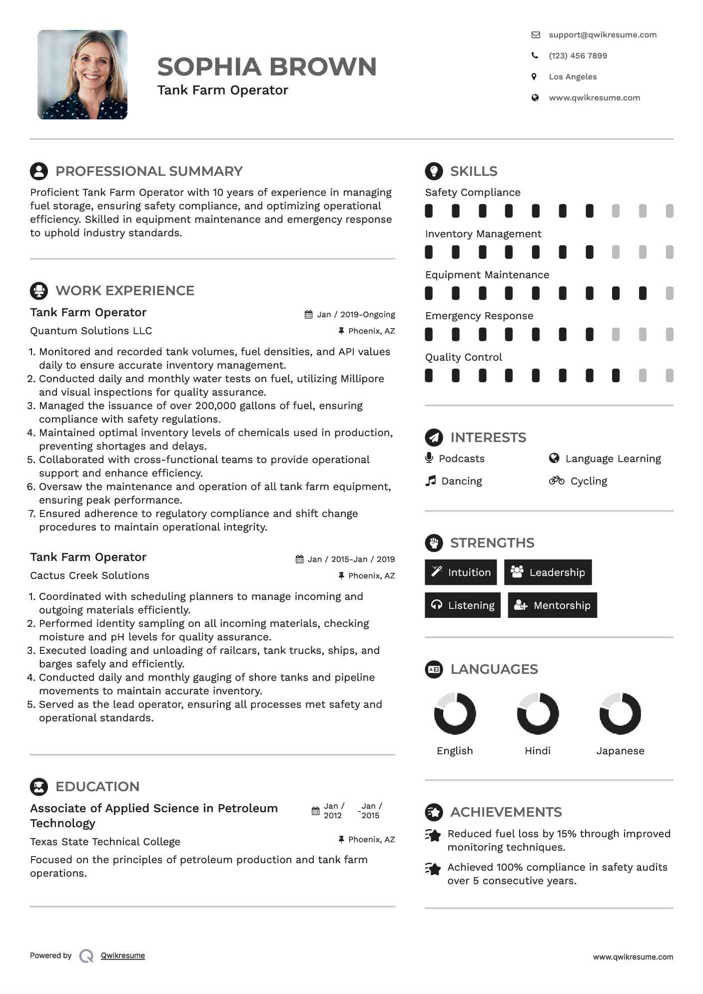 Tank Farm Operator Resume Format