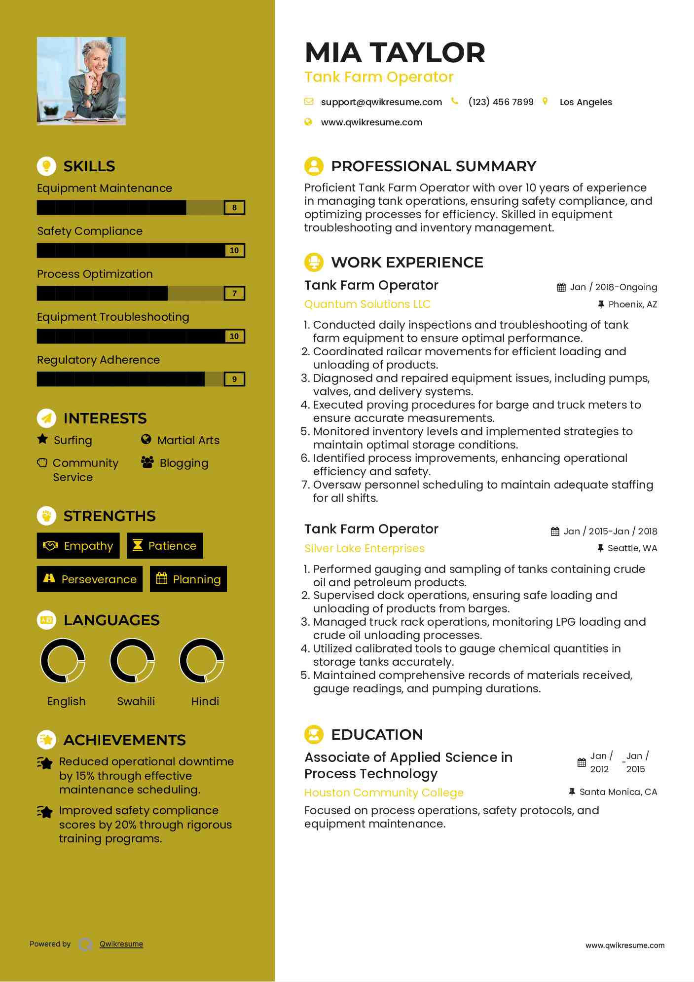 Tank Farm Operator Resume Example