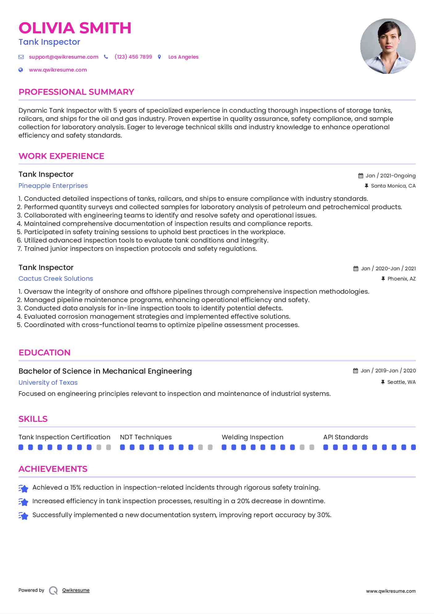 Tank Inspector Resume Template