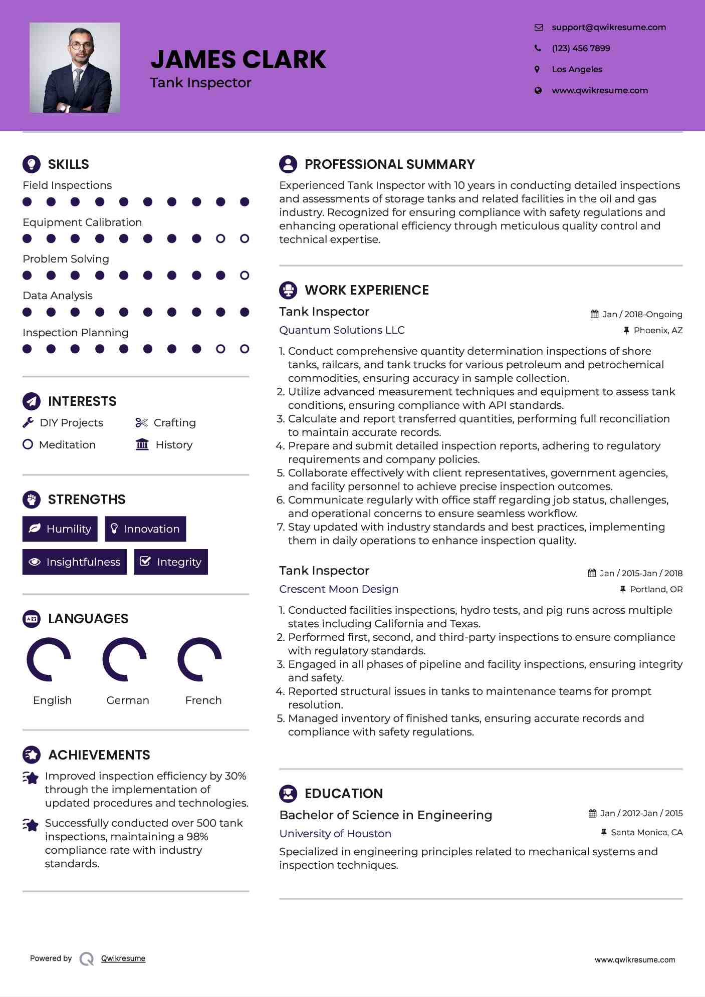 Tank Inspector Resume Example