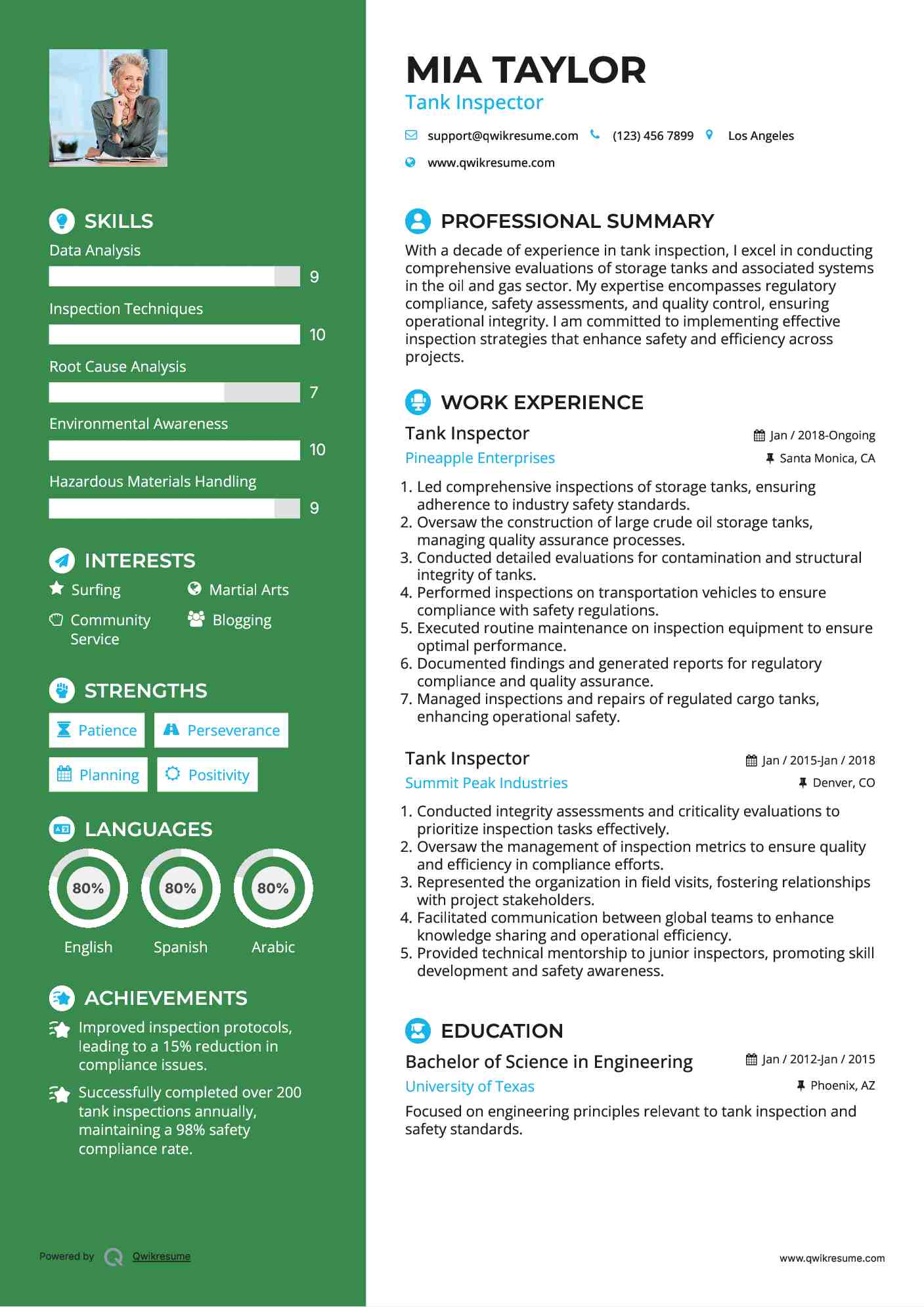 Tank Inspector Resume Template