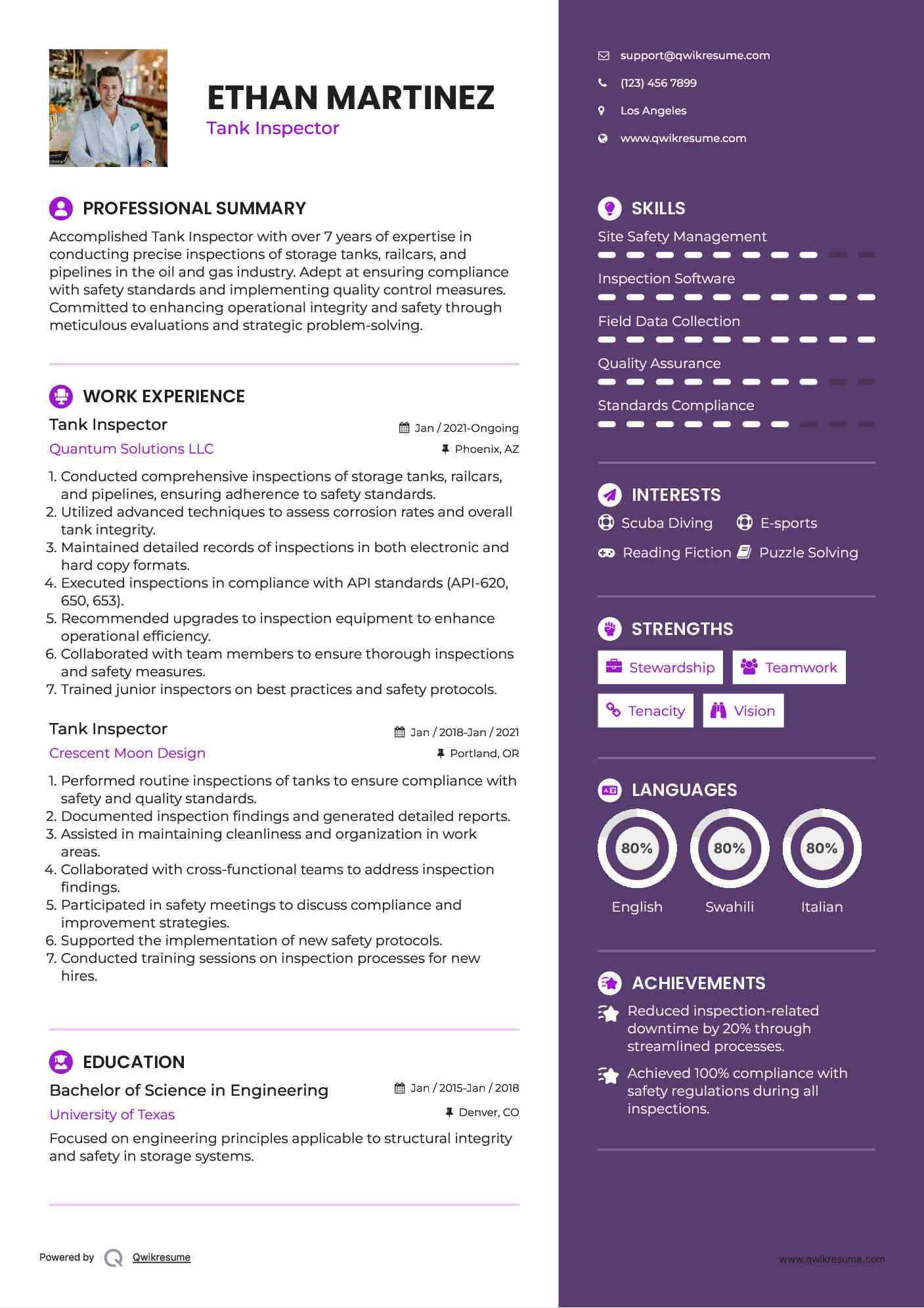 Tank Inspector Resume Template