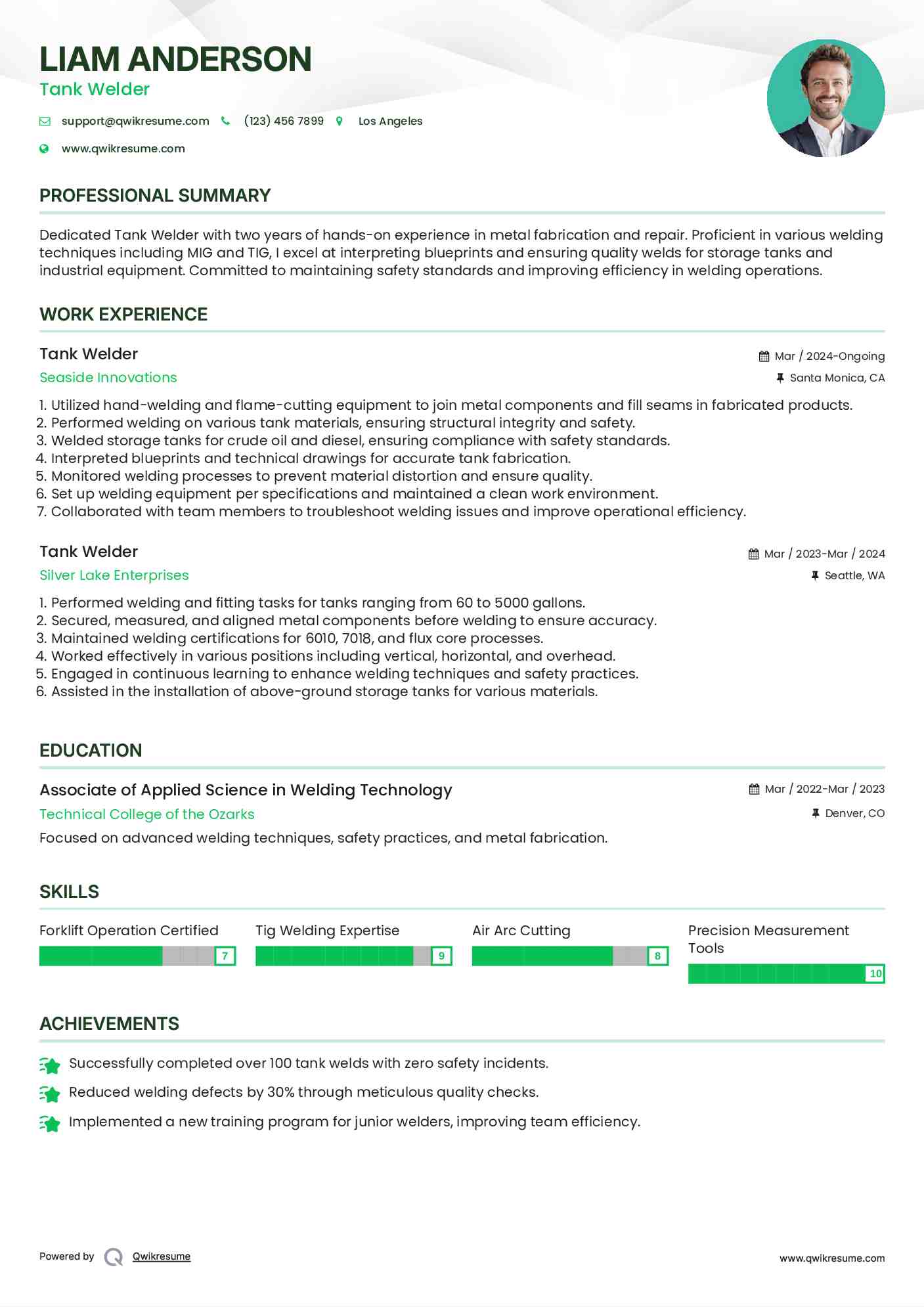 Tank Welder Resume Sample