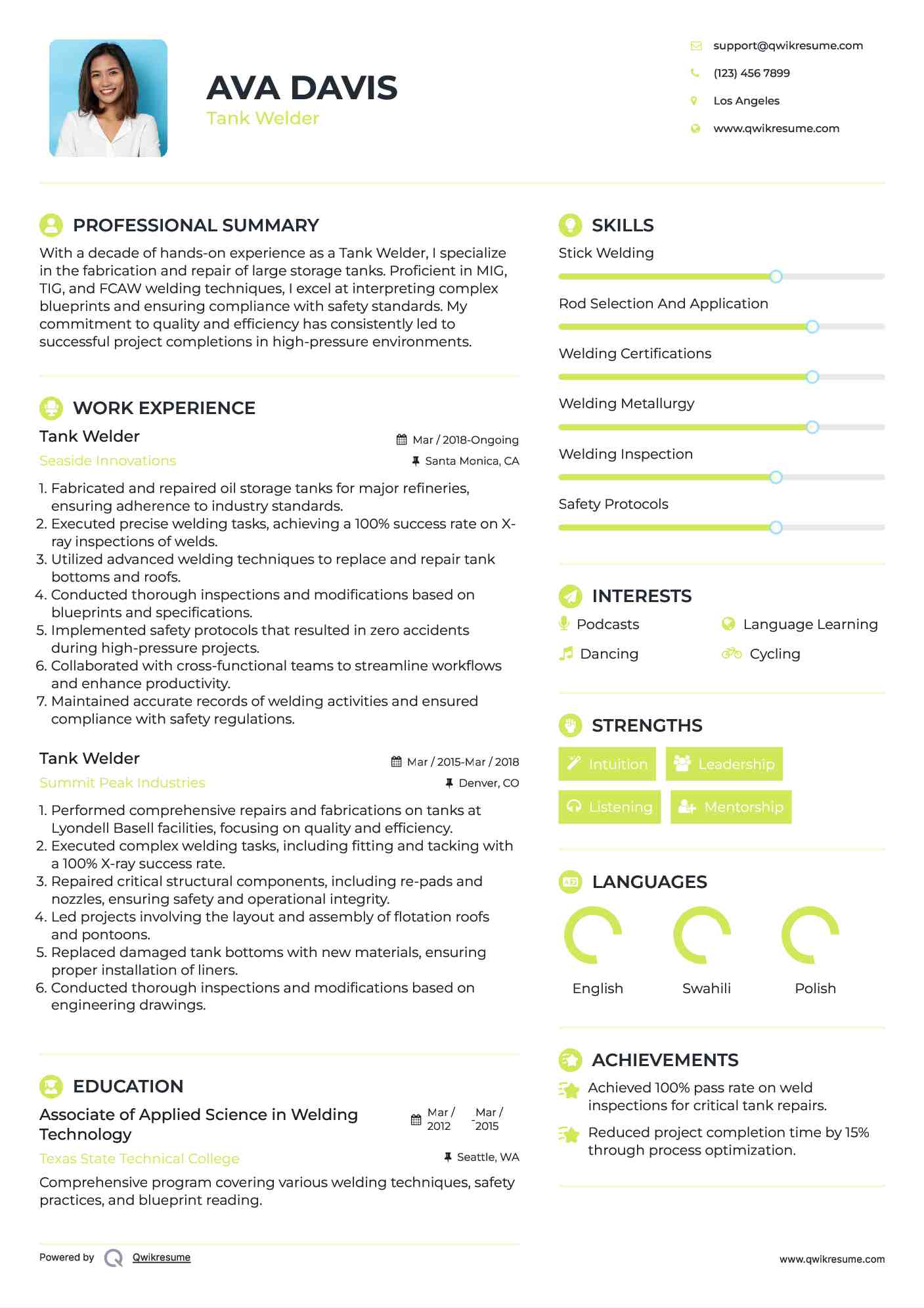 Tank Welder Resume Template