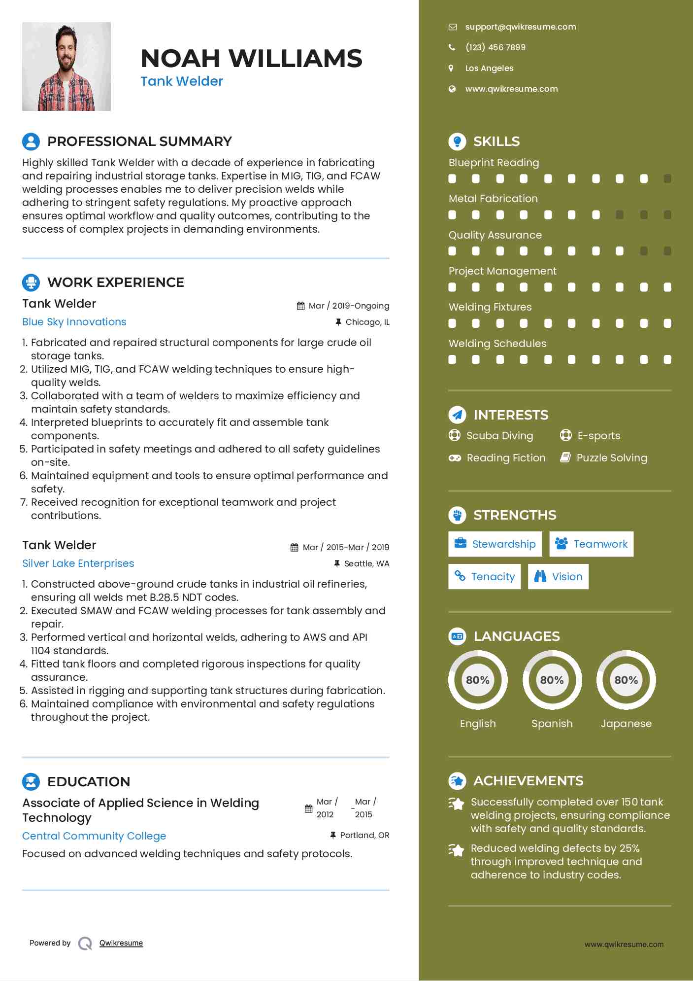 Tank Welder Resume Model