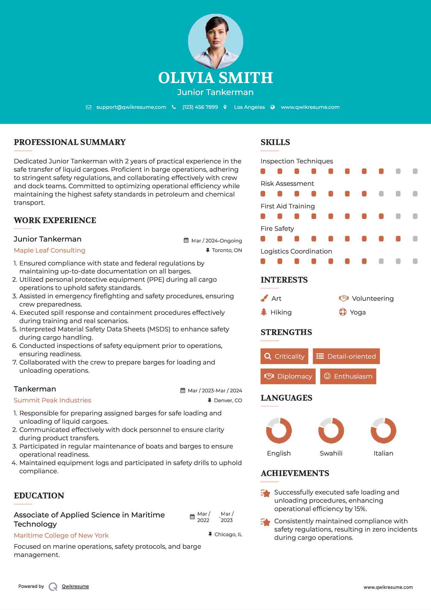 Junior Tankerman Resume Template