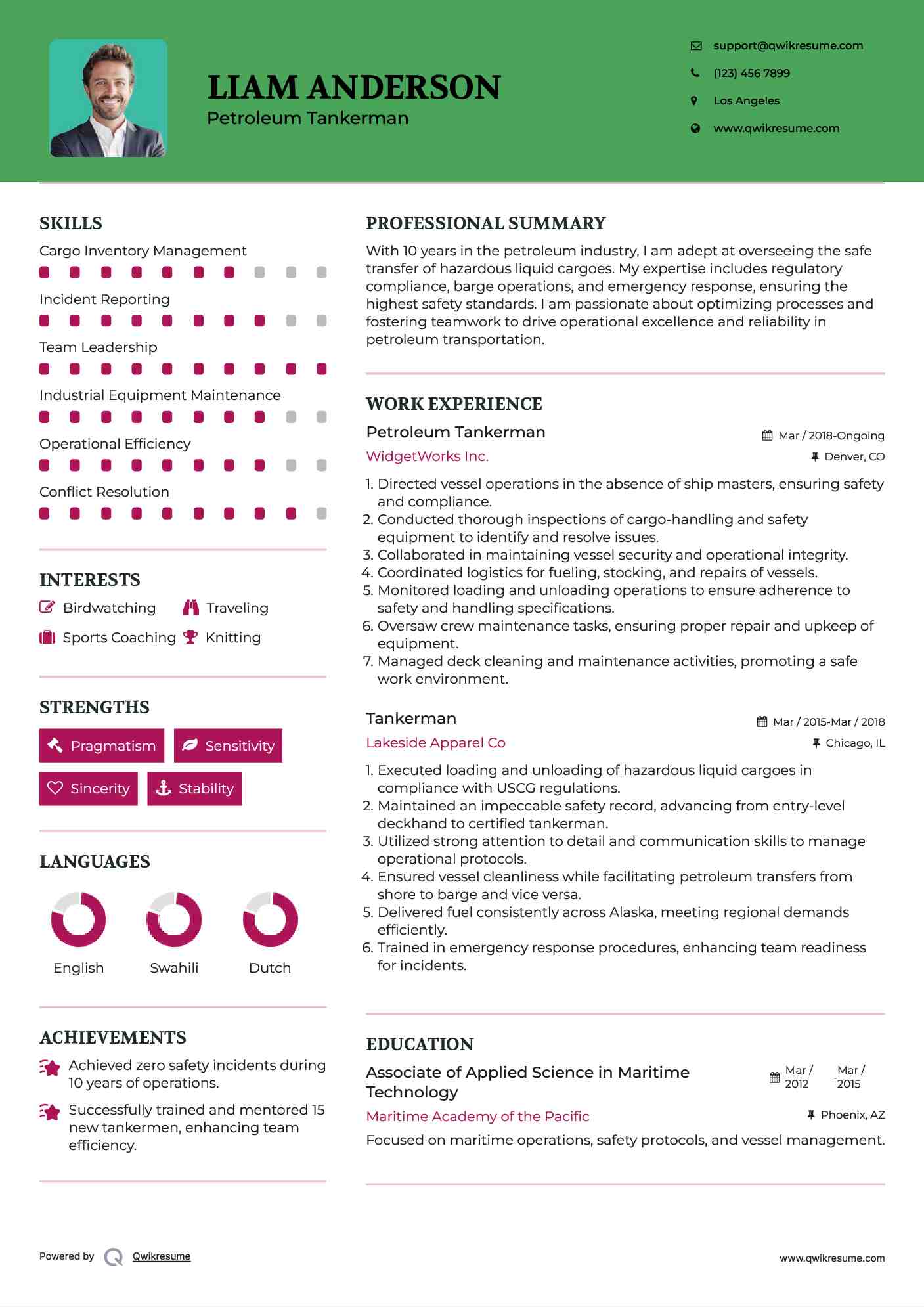 Petroleum Tankerman Resume Example