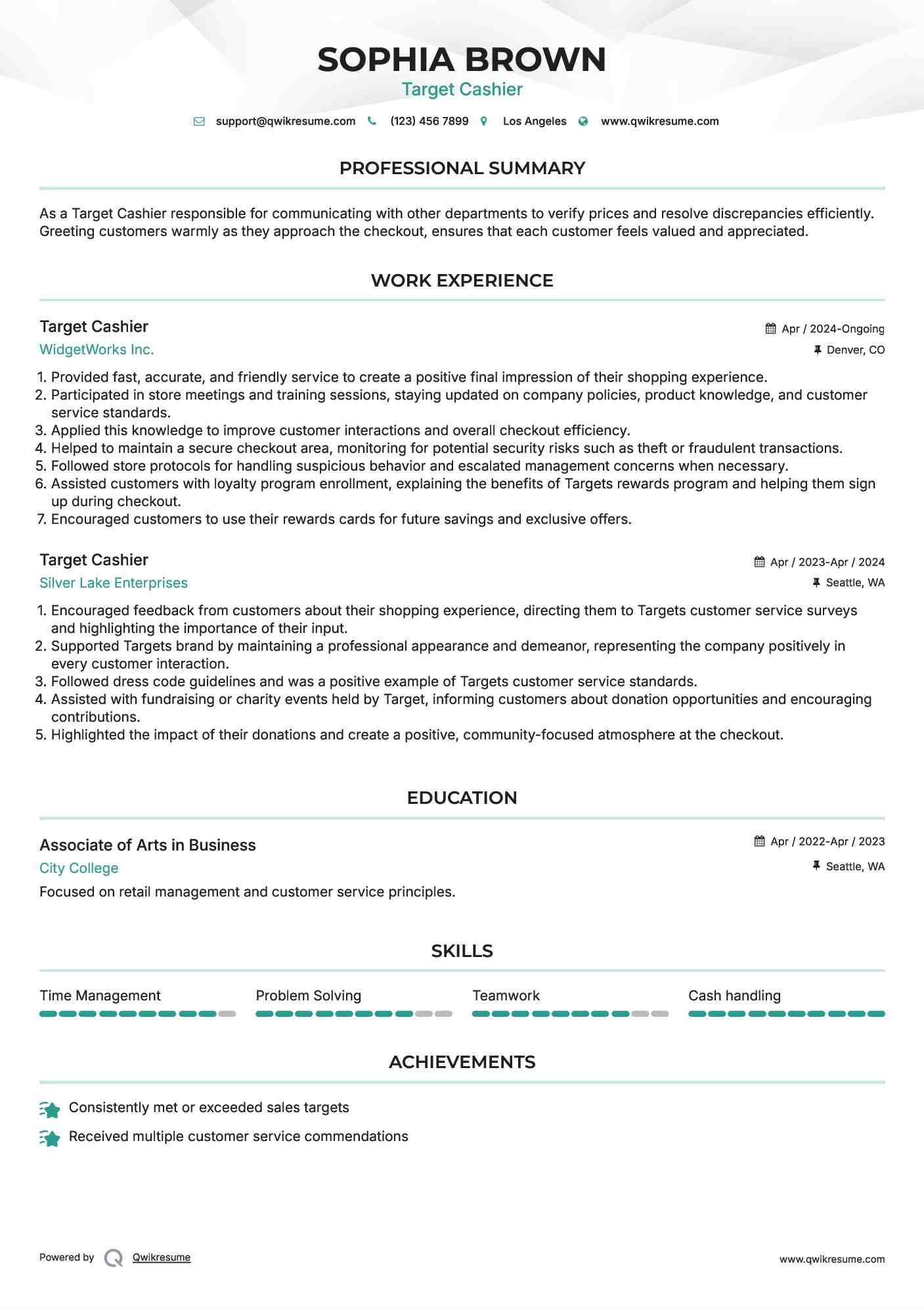 Target Cashier Resume Format