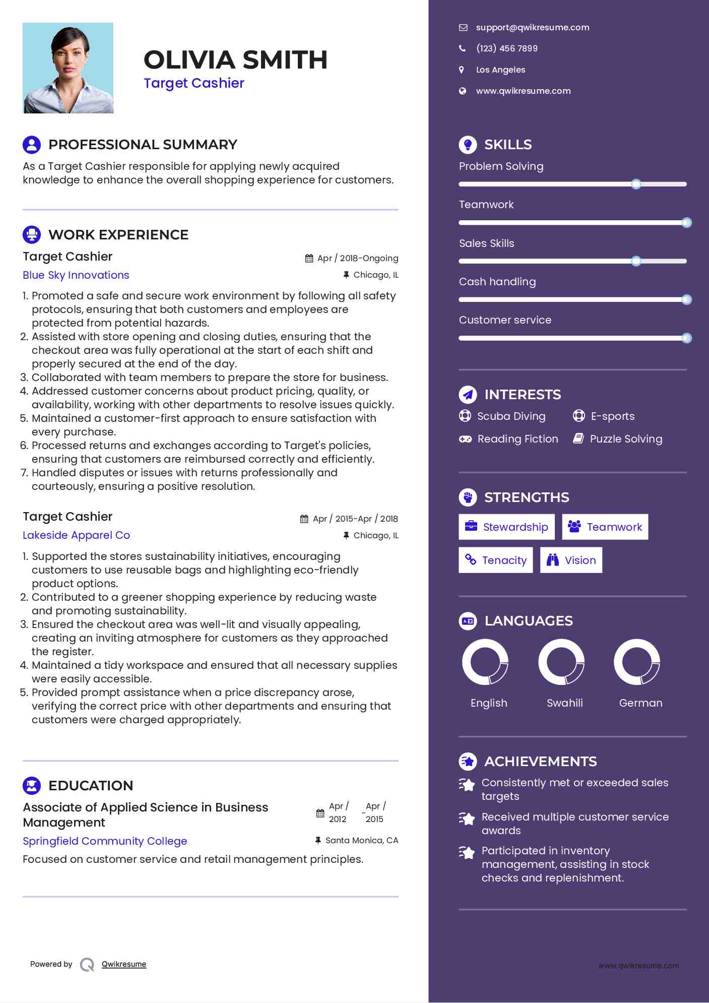 Target Cashier Resume Example