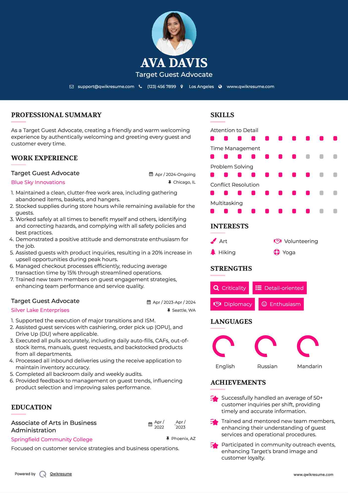 Target Guest Advocate Resume Format