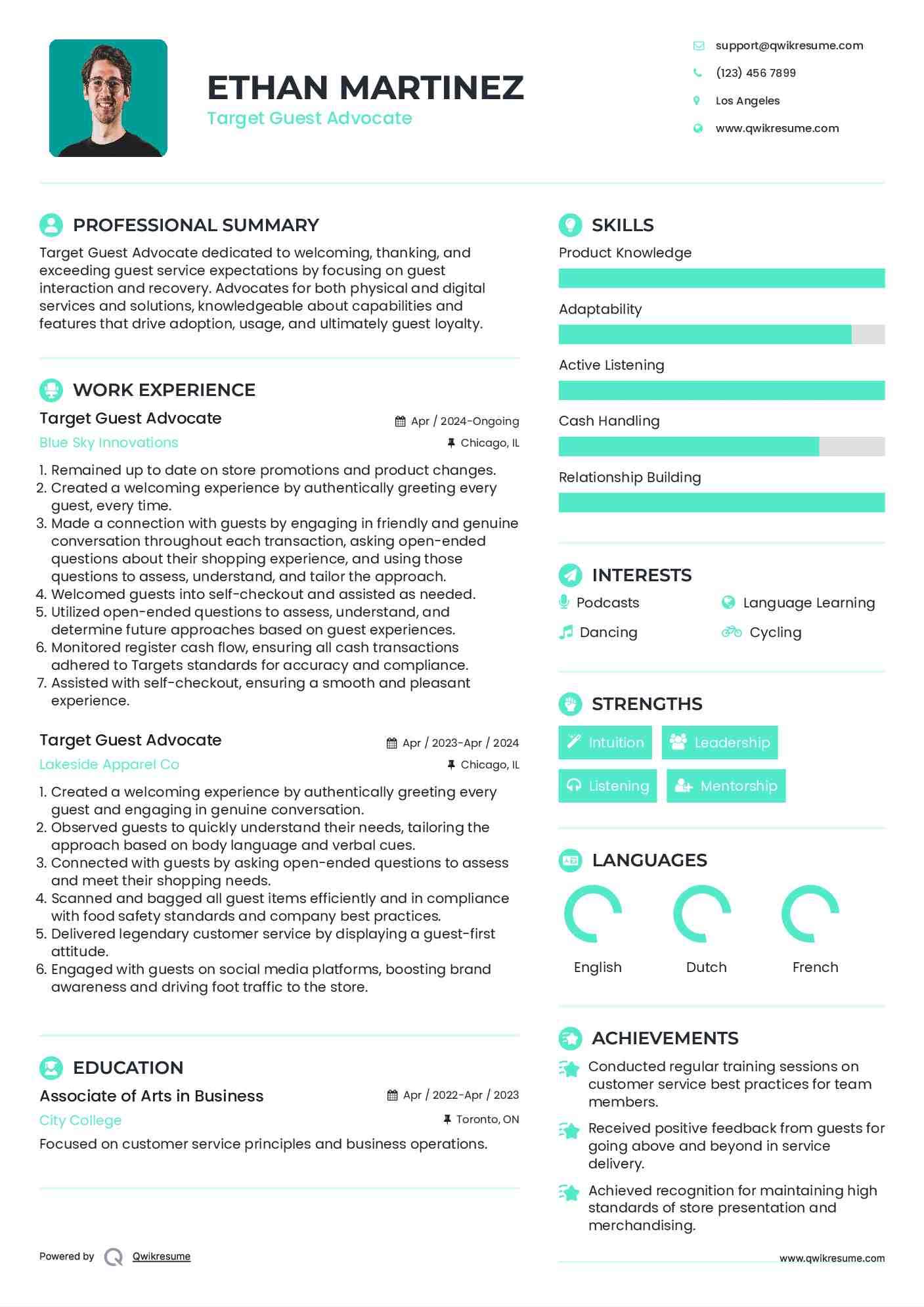 Target Guest Advocate Resume Format