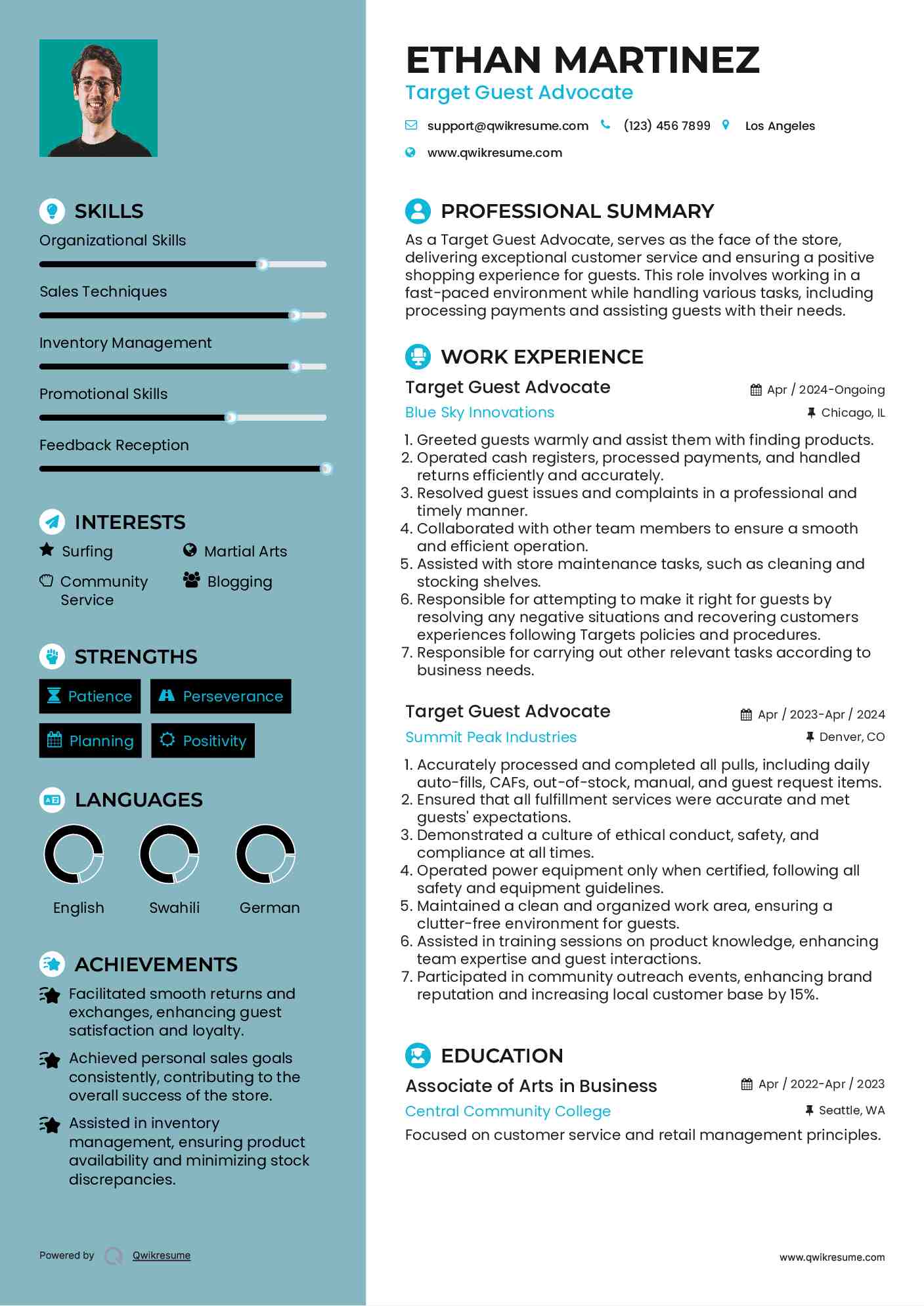 Target Guest Advocate Resume Sample