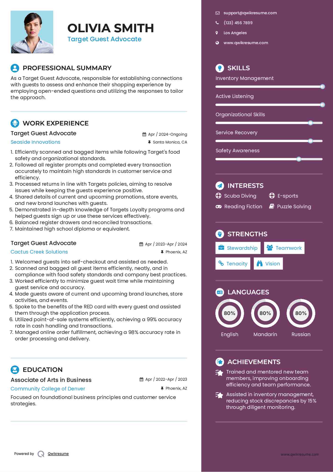 Target Guest Advocate Resume Template