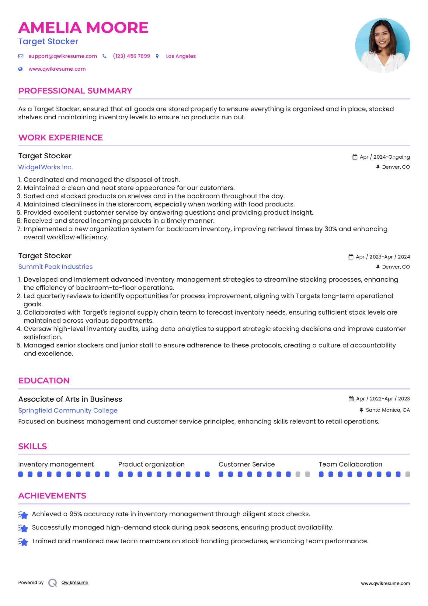Target Stocker Resume Model