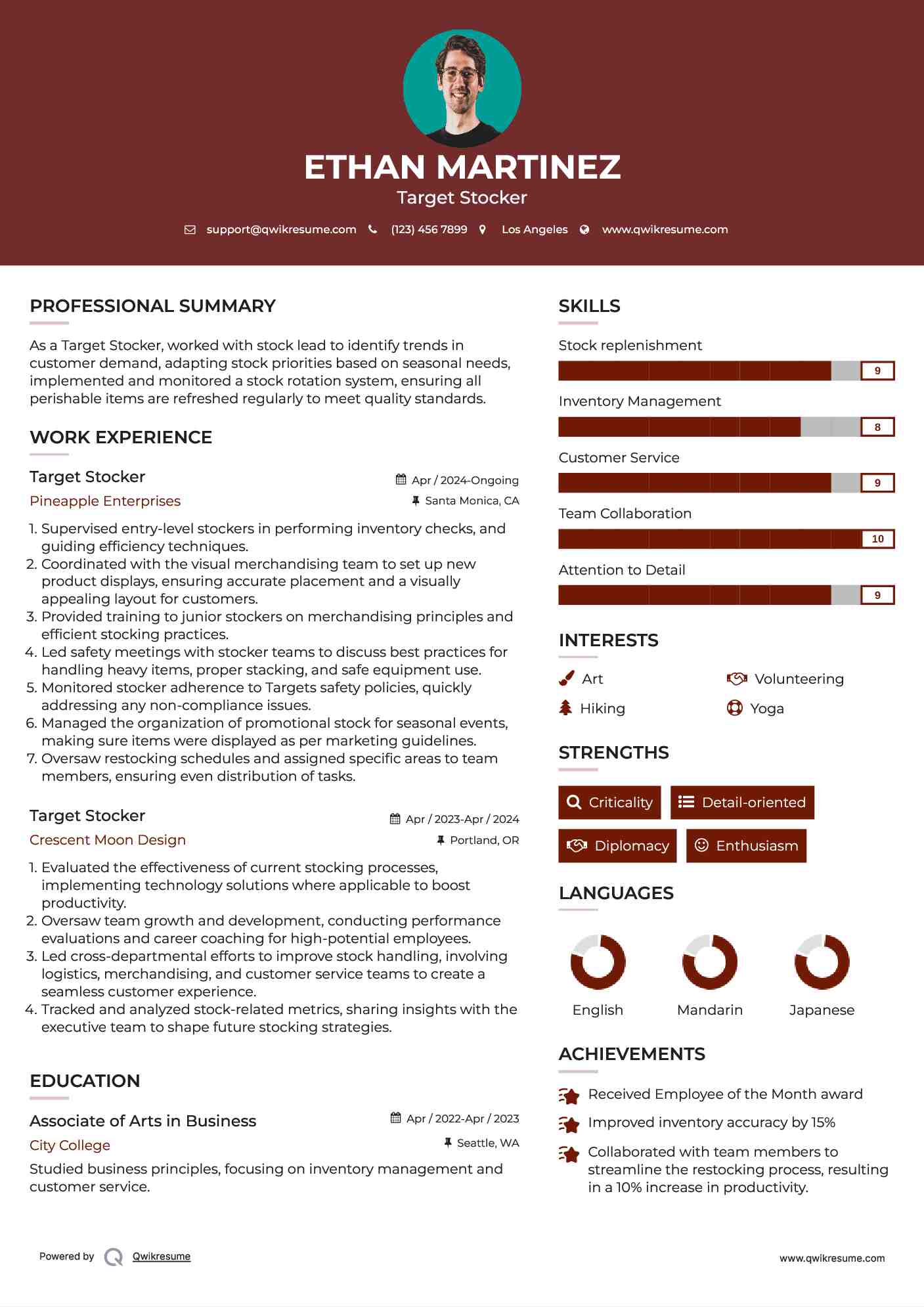 Target Stocker Resume Format