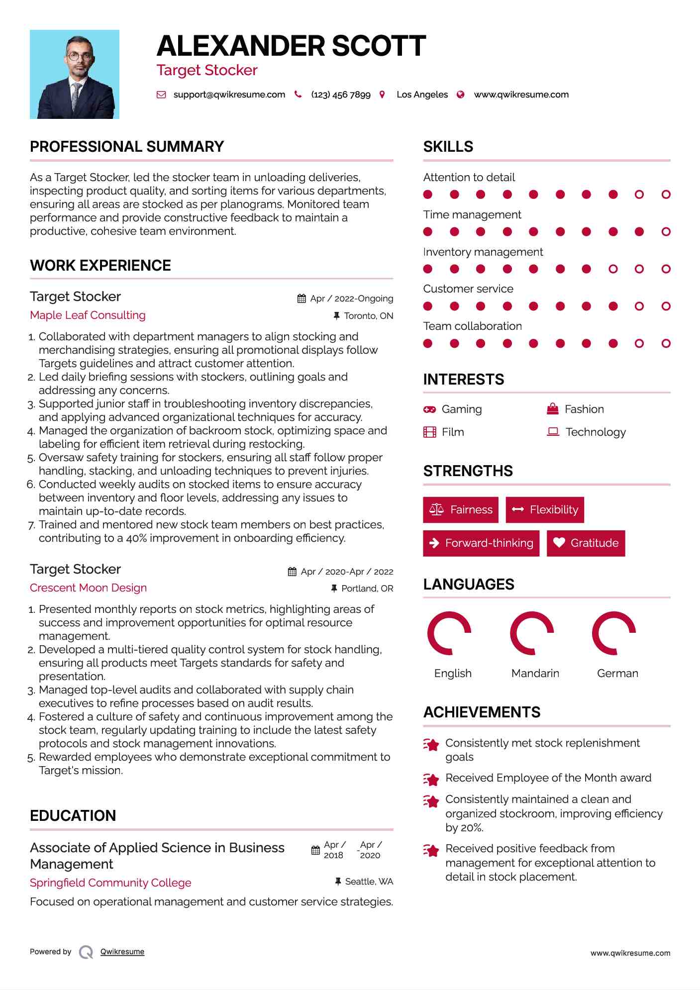 Target Stocker Resume Model