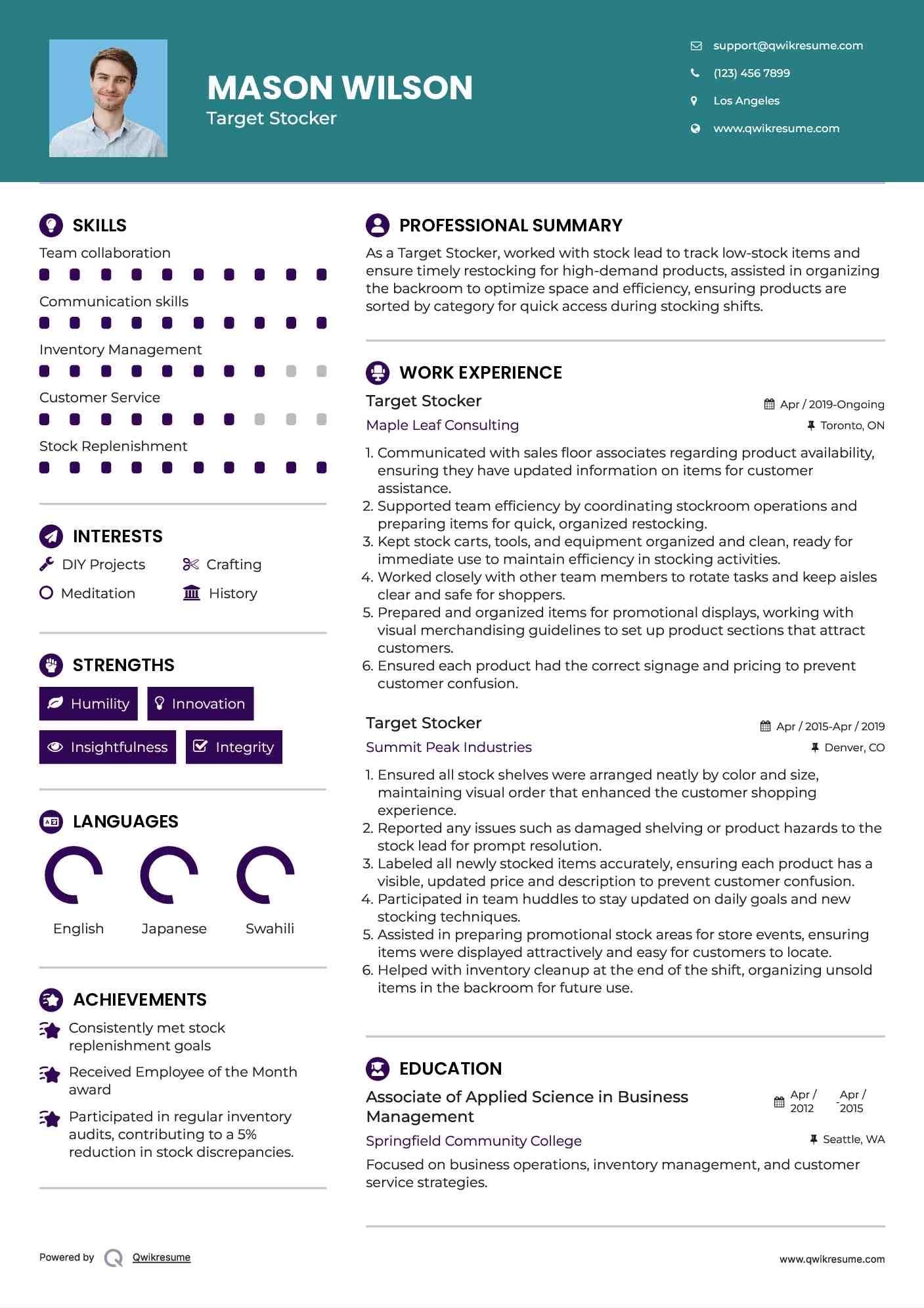 Target Stocker Resume Example