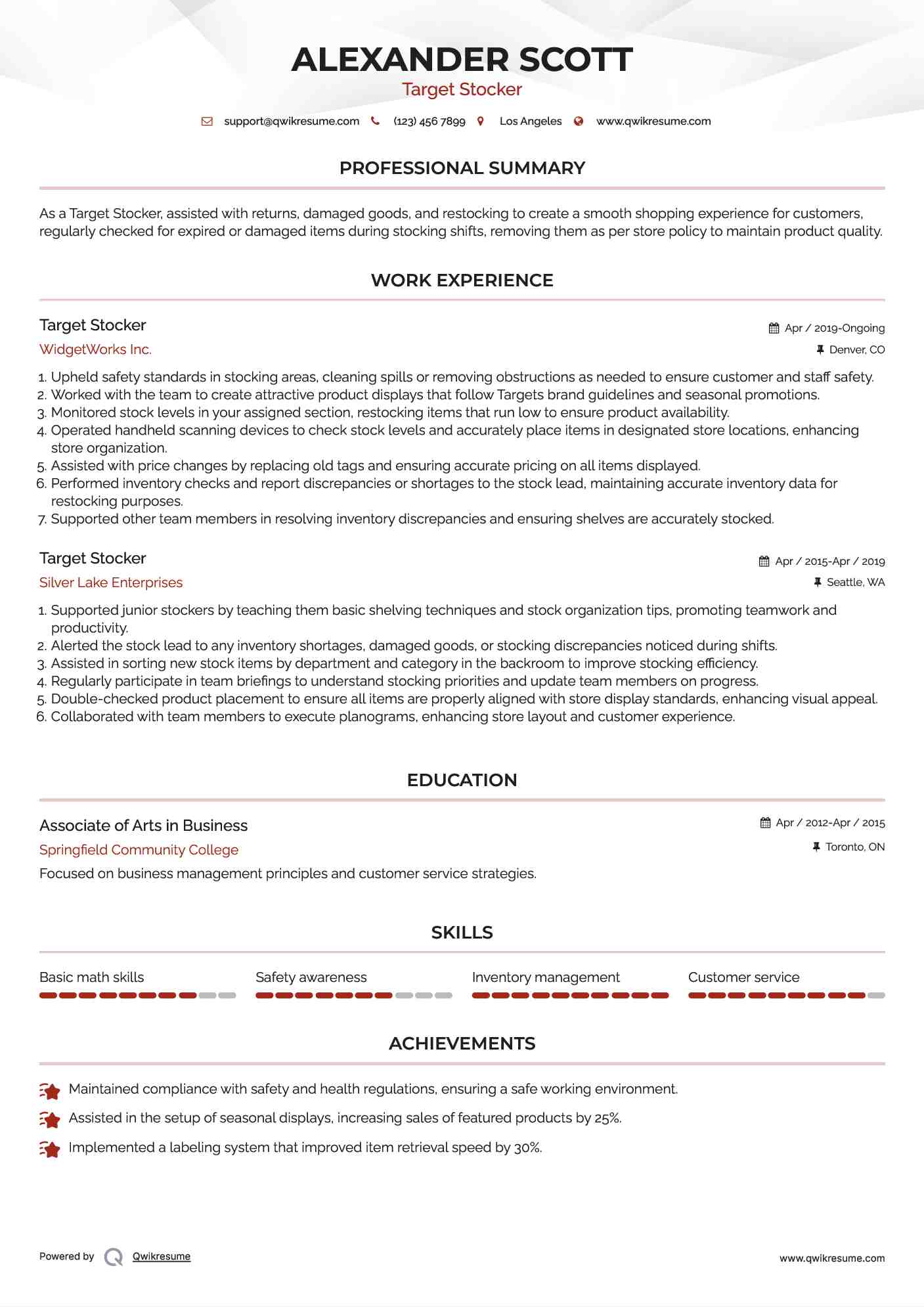 Target Stocker Resume Template