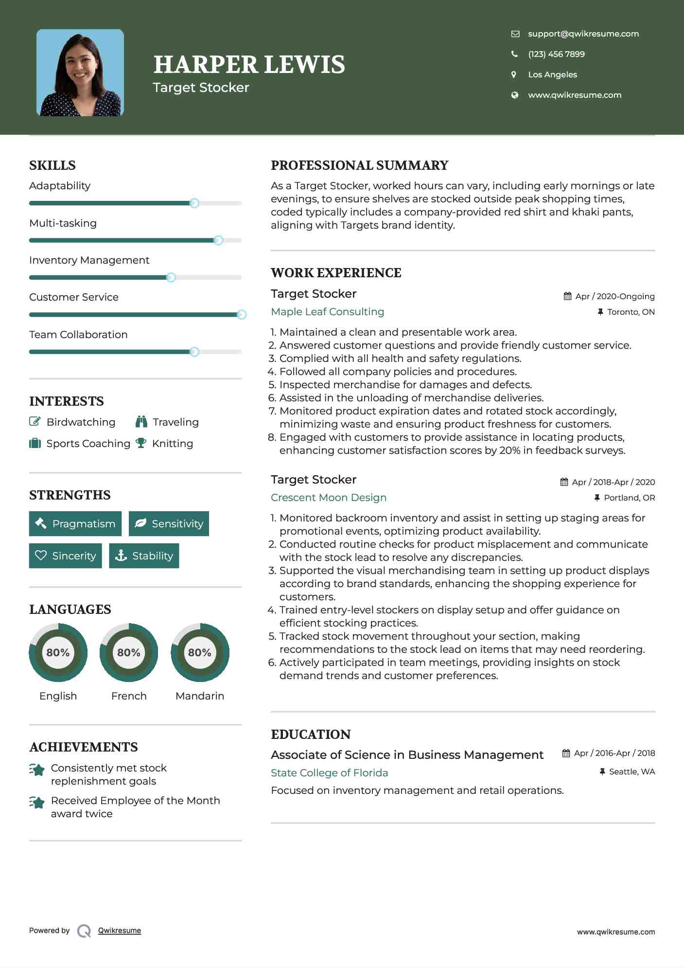 Target Stocker Resume Model