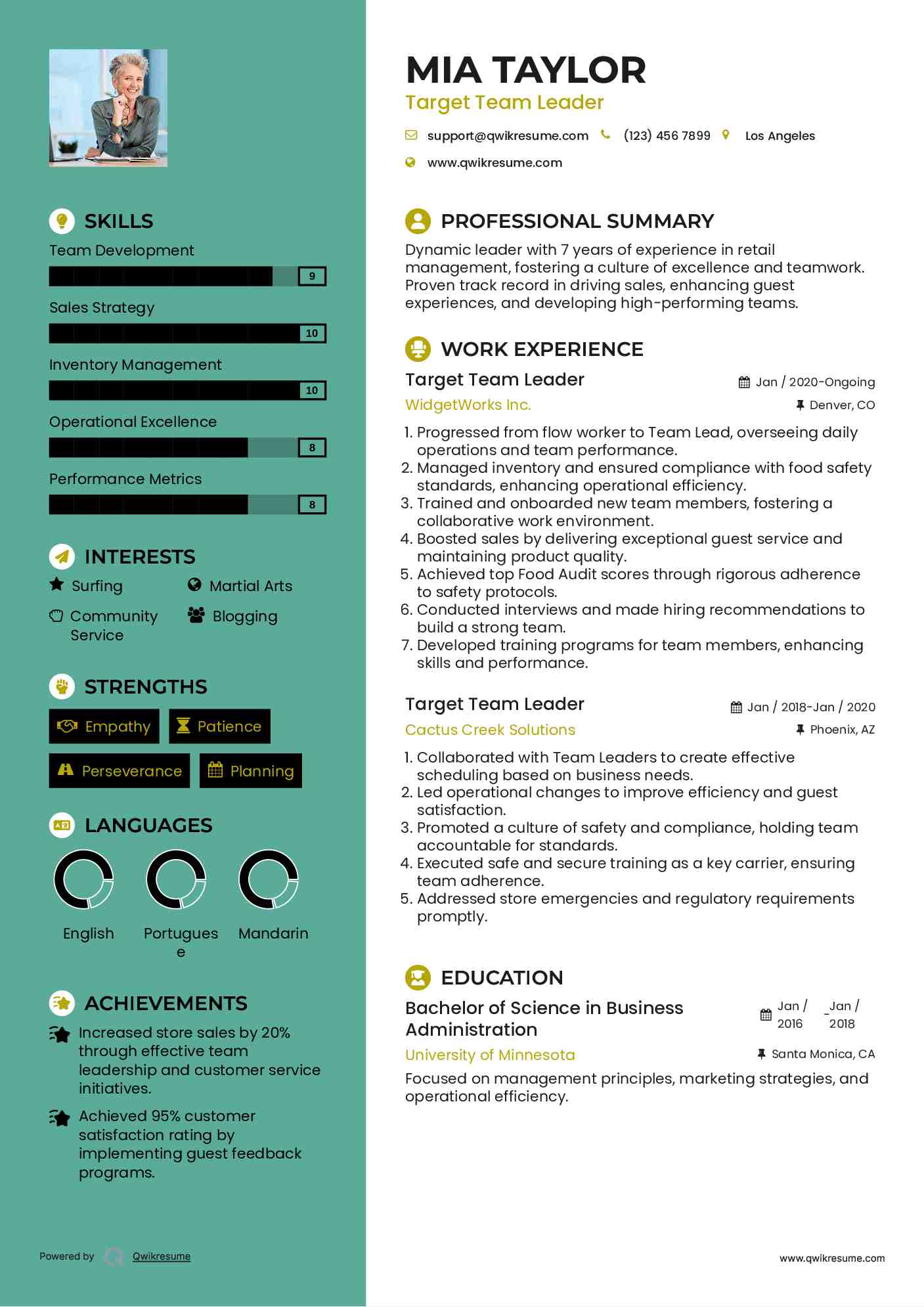 Target Team Leader Resume Samples QwikResume