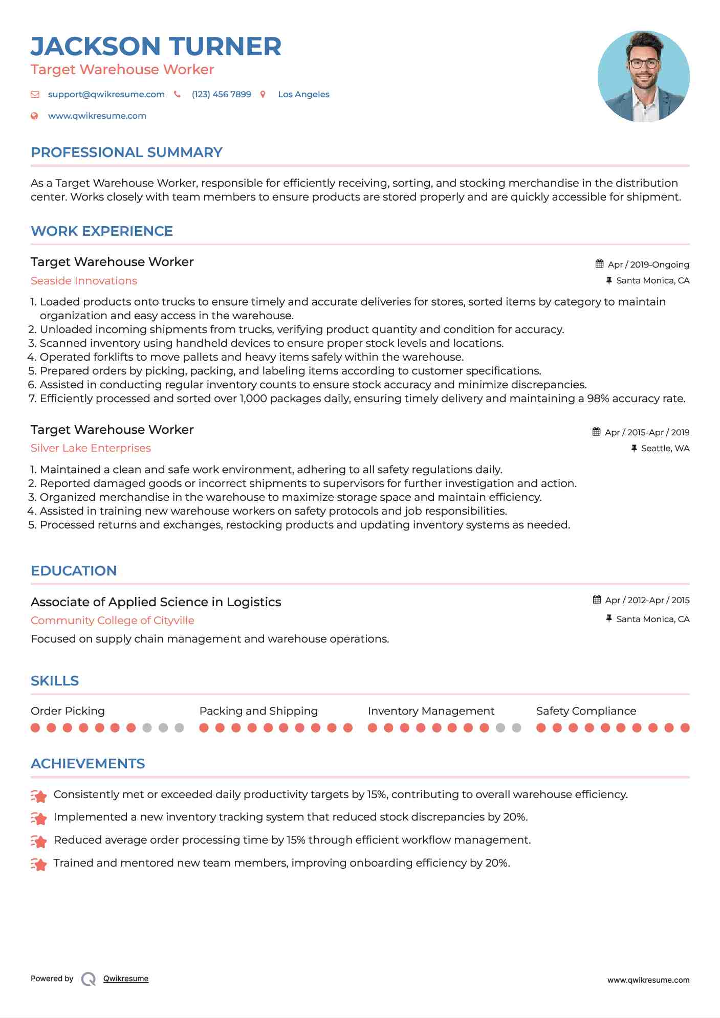 Target Warehouse Worker Resume Template