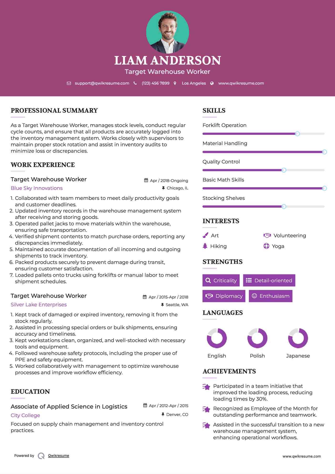 Target Warehouse Worker Resume Template