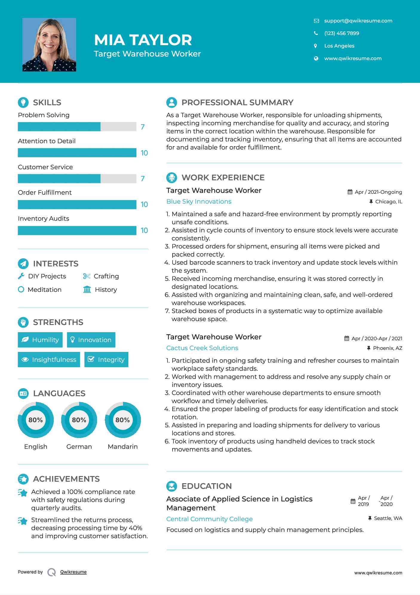 Target Warehouse Worker Resume Format