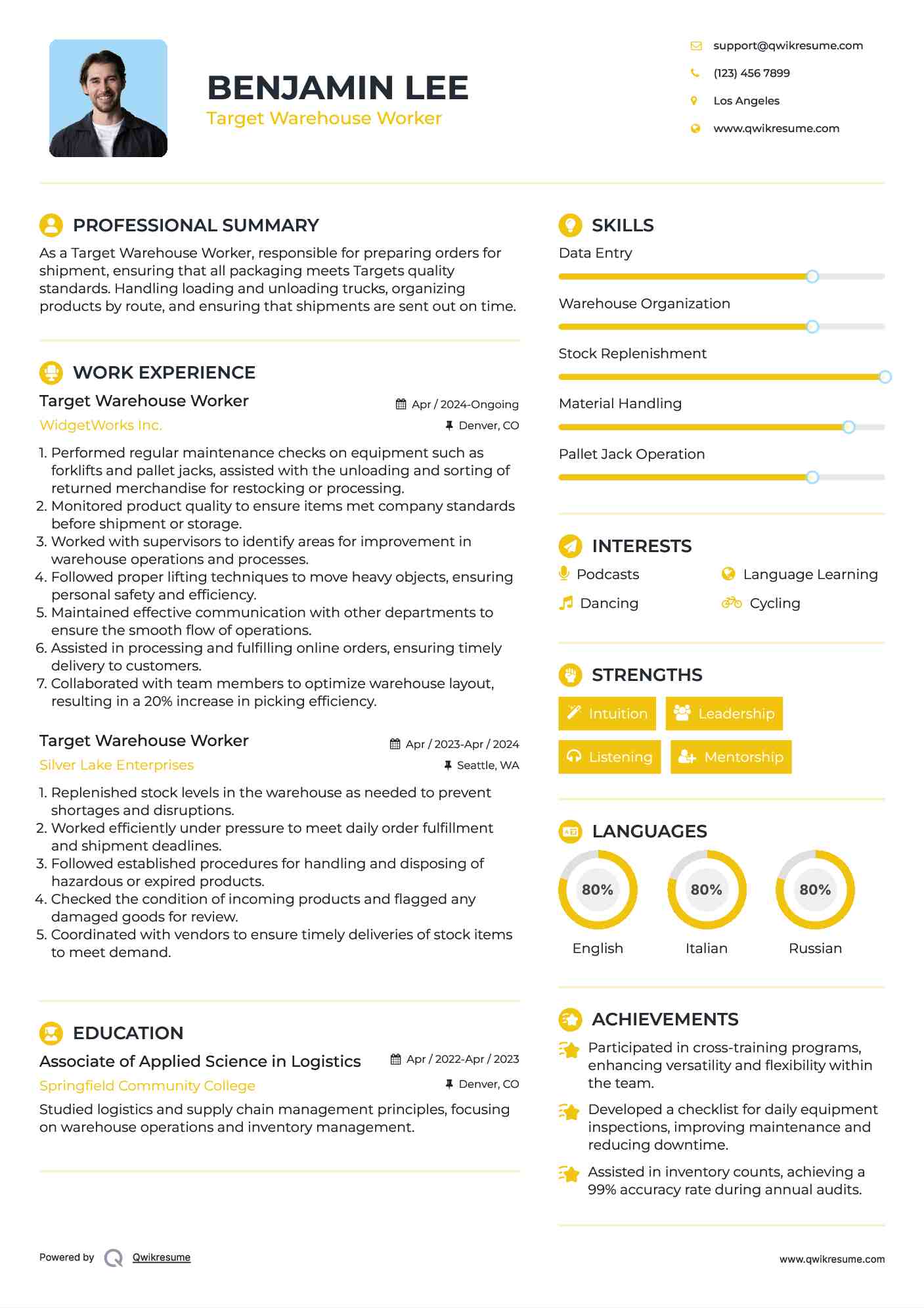 Target Warehouse Worker Resume Example