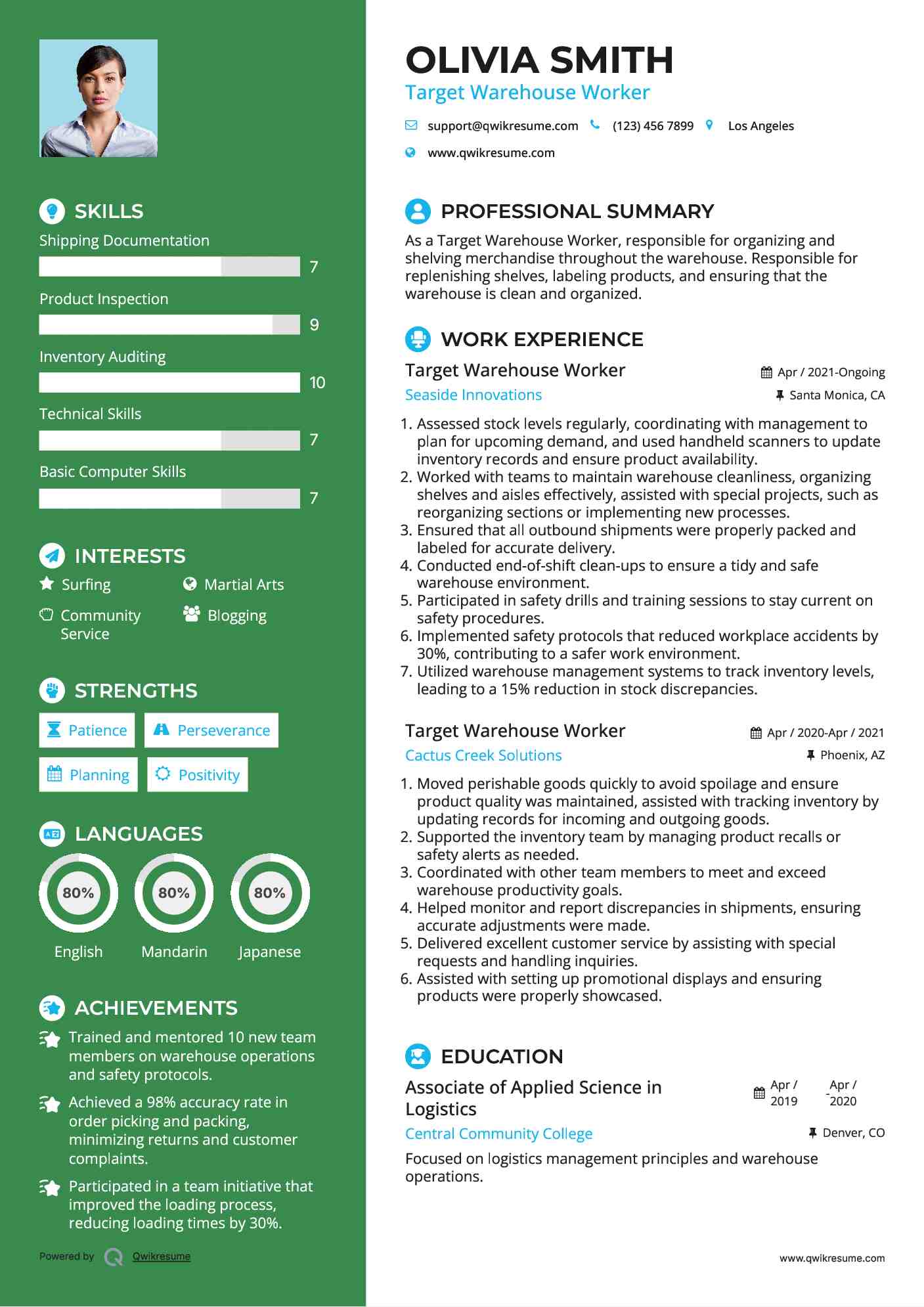 Target Warehouse Worker Resume Template