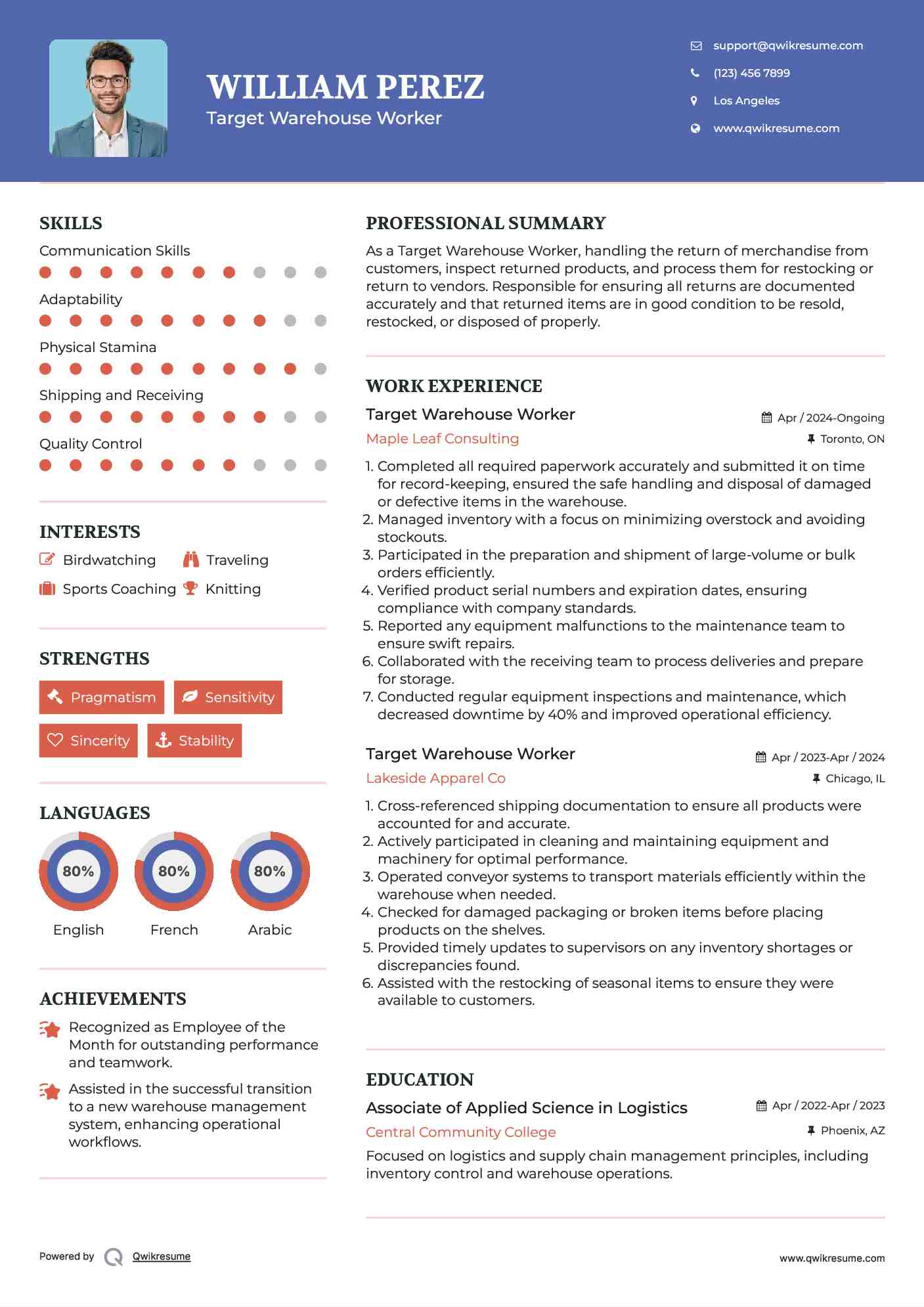 Target Warehouse Worker Resume Example