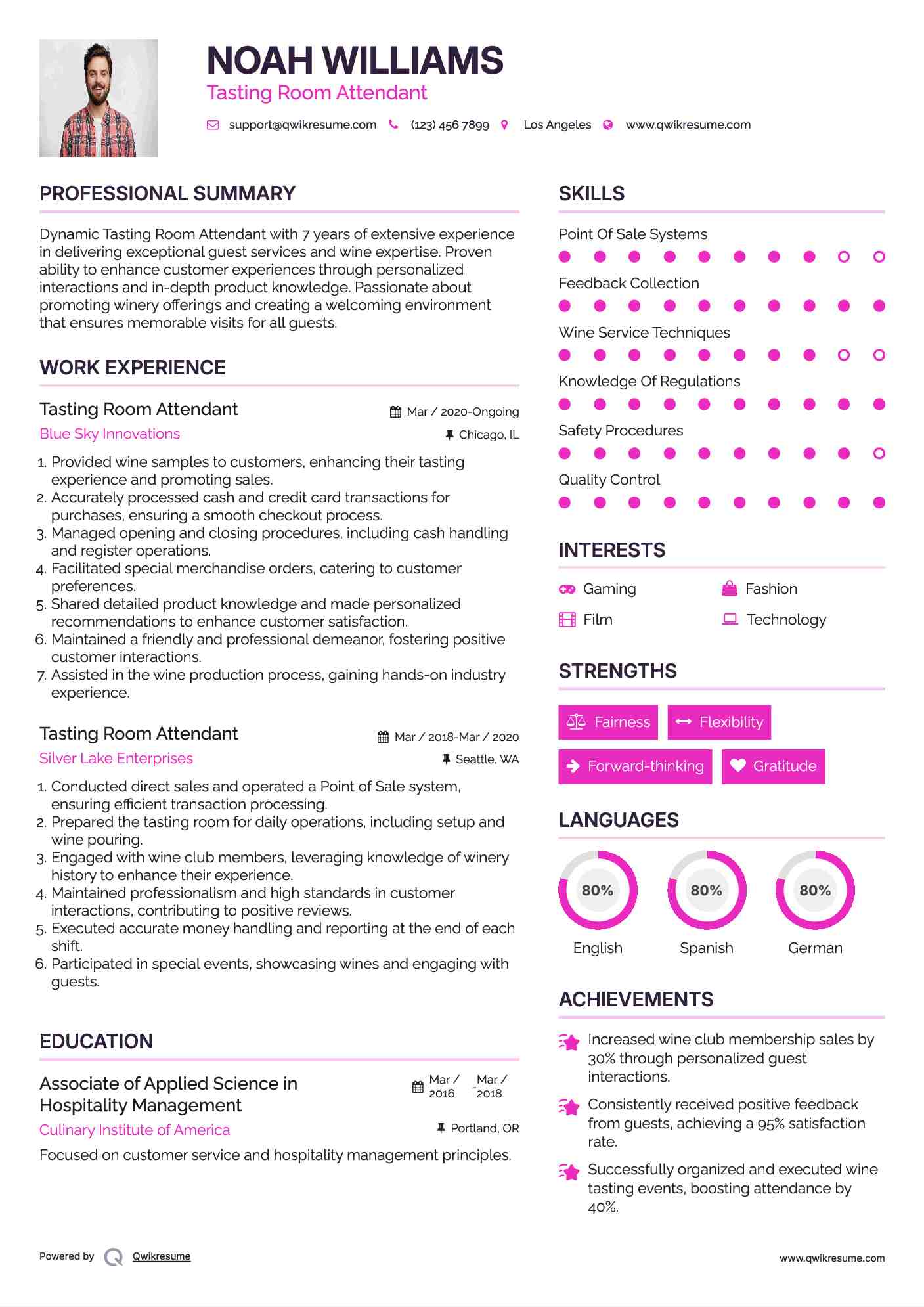 Tasting Room Attendant Resume Model