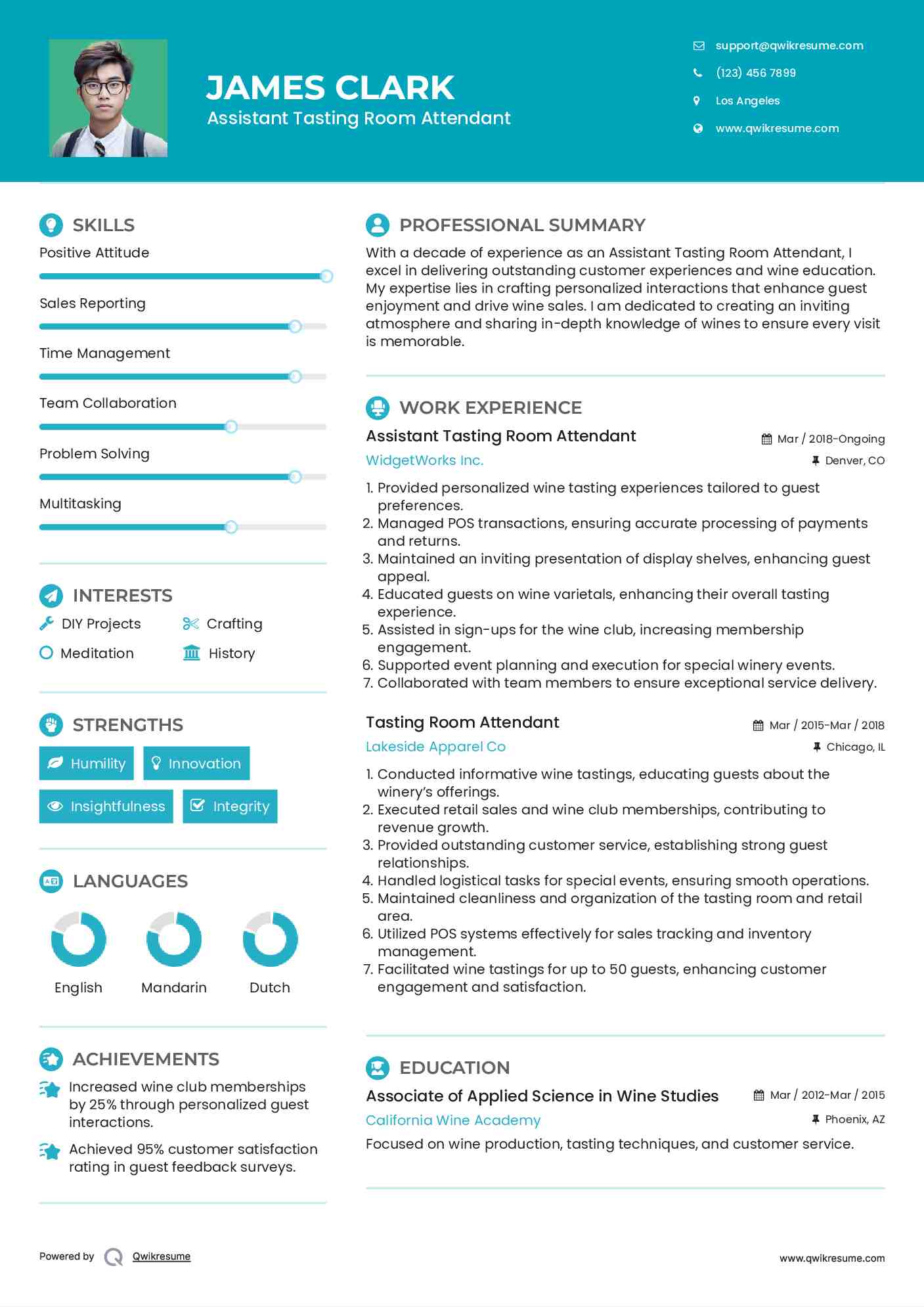 Assistant Tasting Room Attendant Resume Format