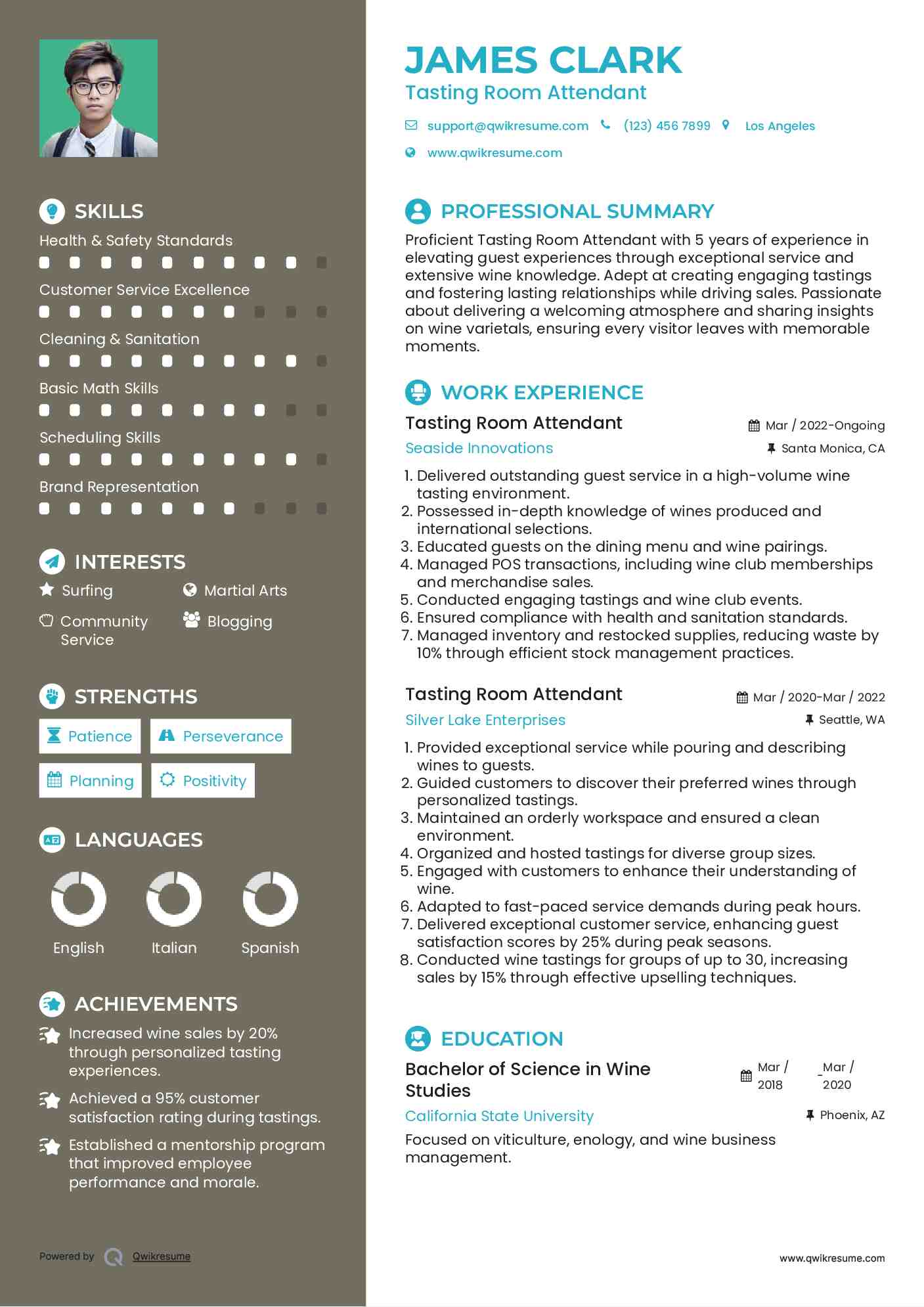 Tasting Room Attendant Resume Example
