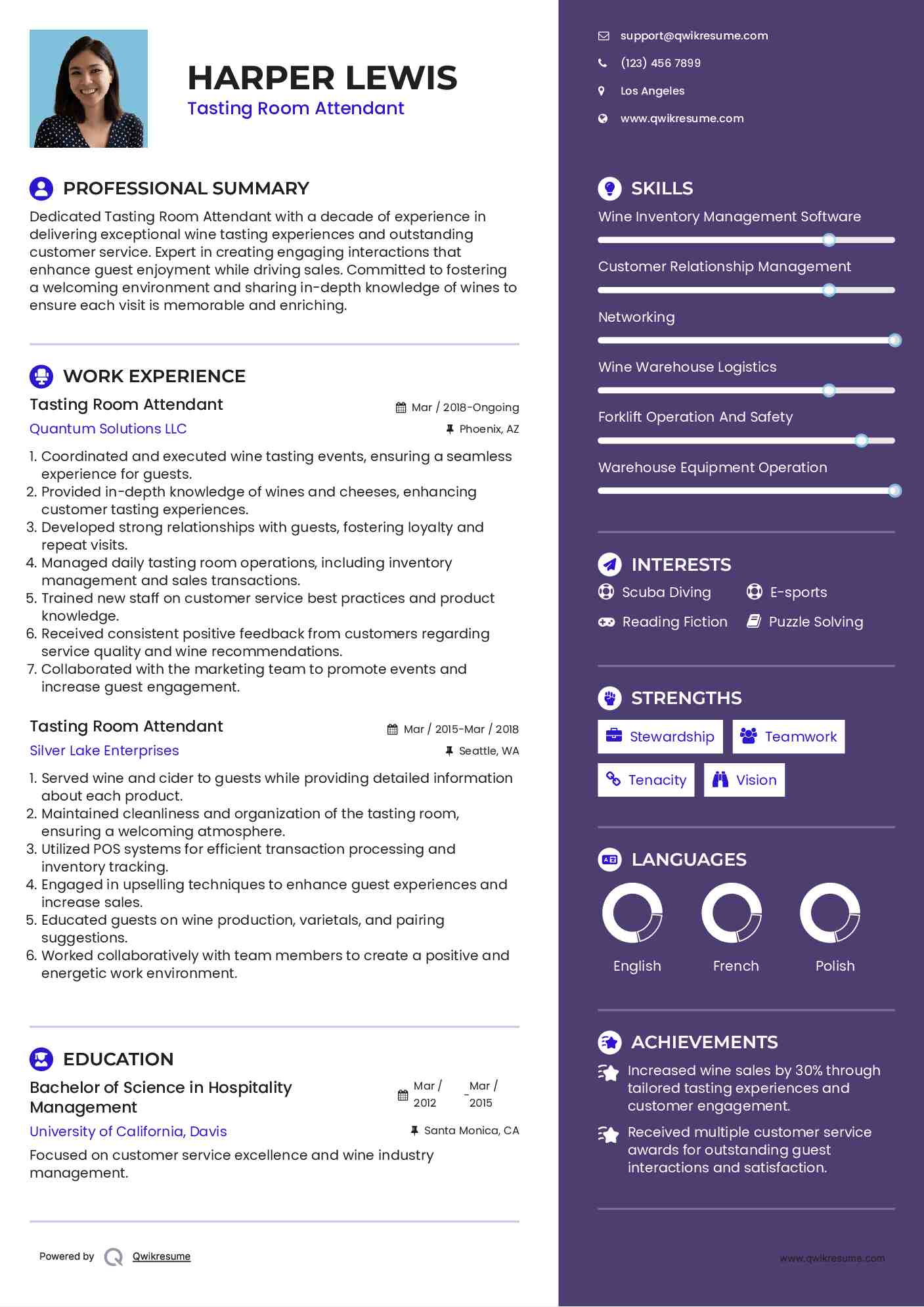 Tasting Room Attendant Resume Format