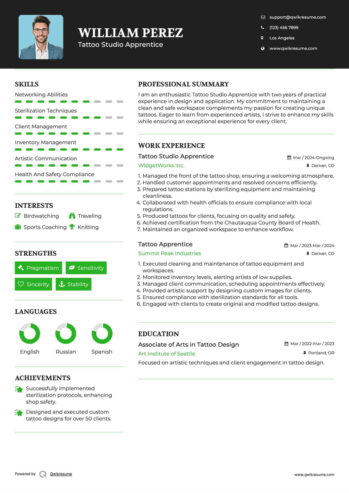 Tattoo Studio Apprentice Resume Template