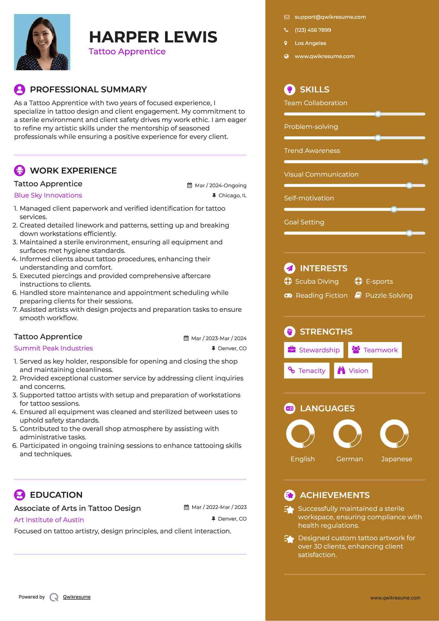 Tattoo Apprentice Resume Sample