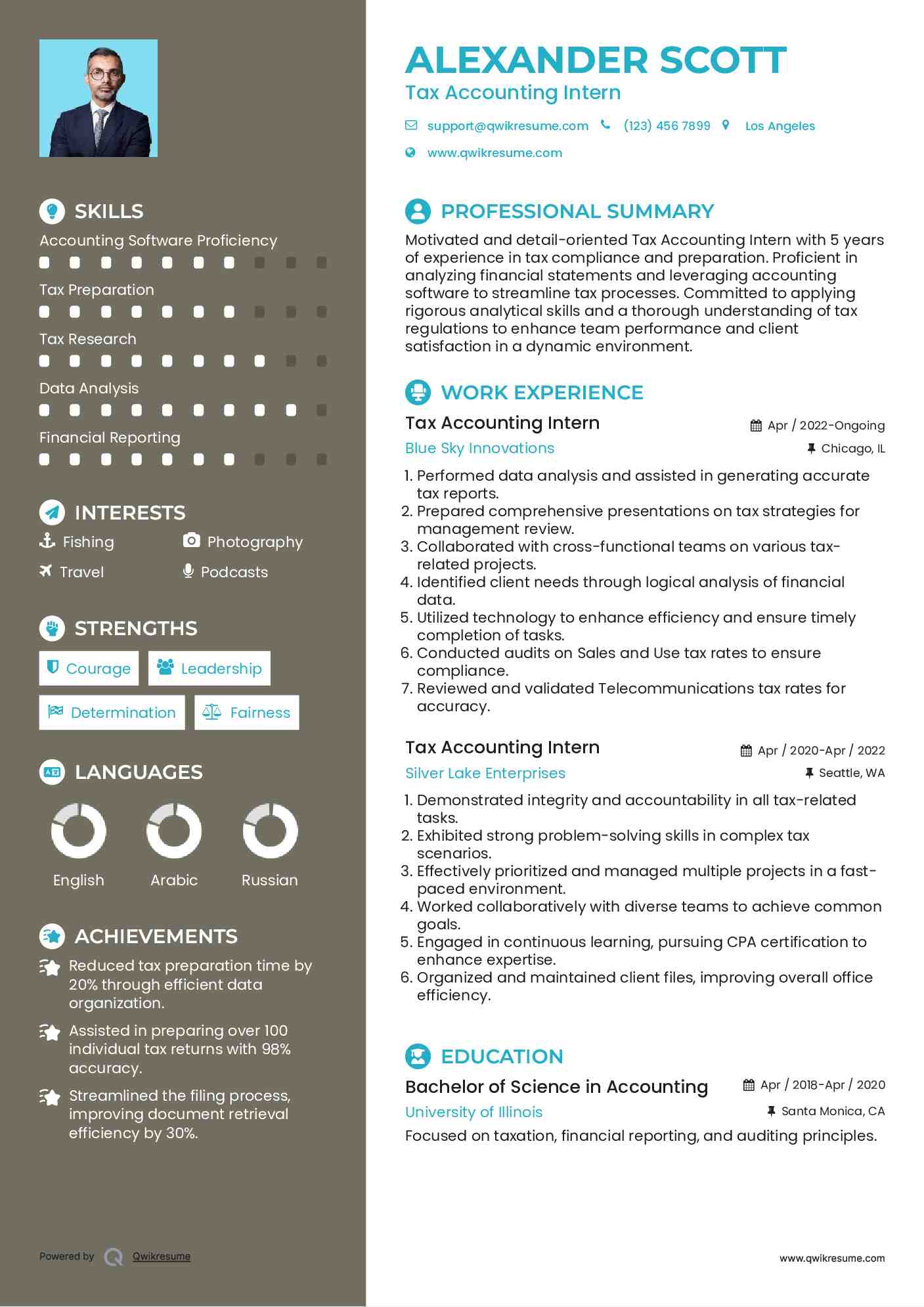 Tax Accounting Intern Resume Sample