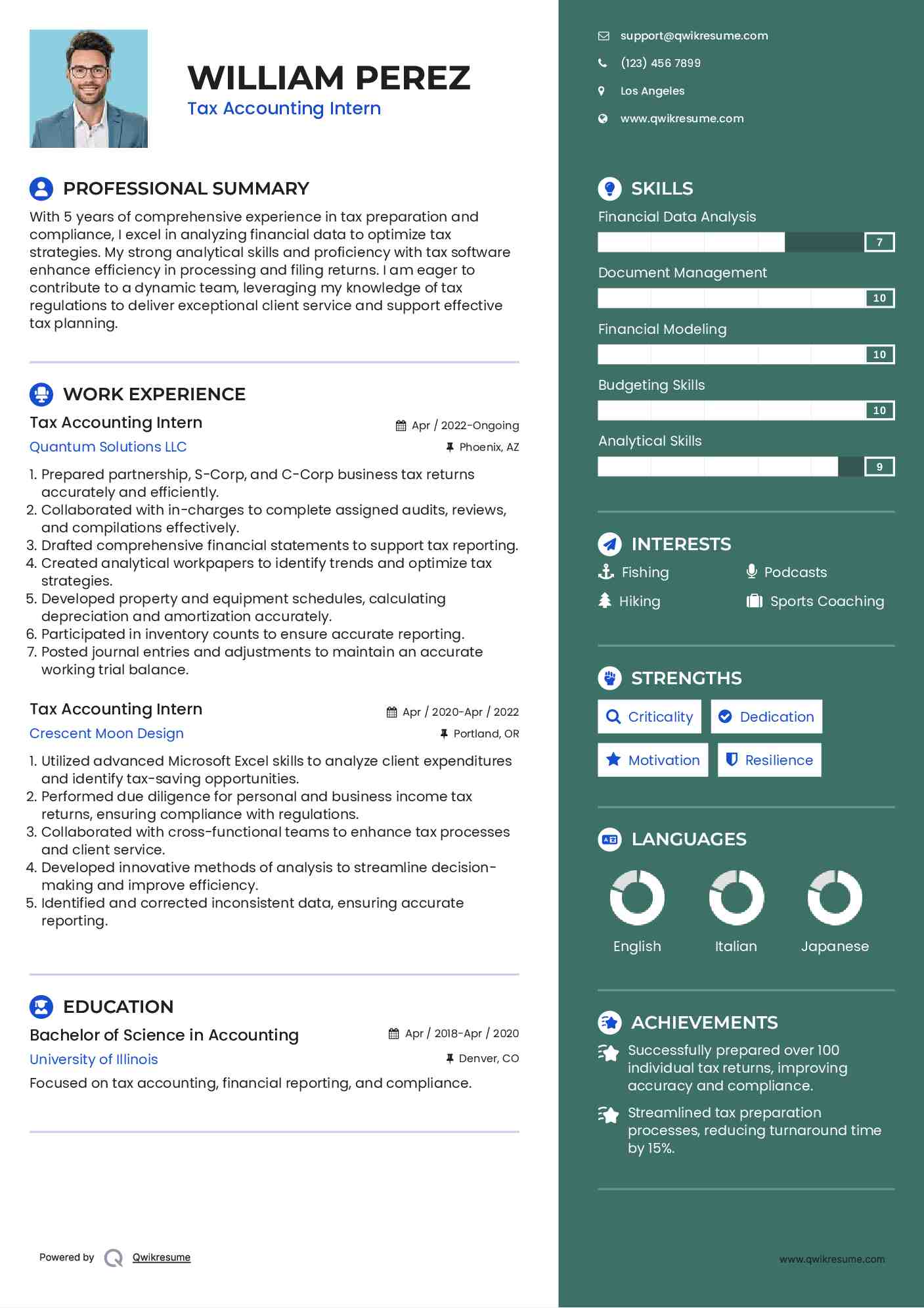 Tax Accounting Intern Resume Template