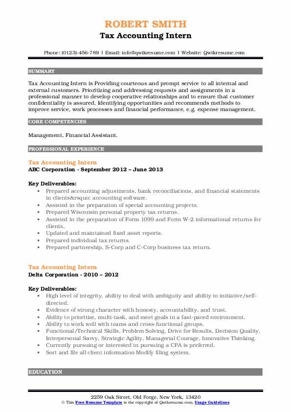 Tax Accounting Intern Resume Samples QwikResume