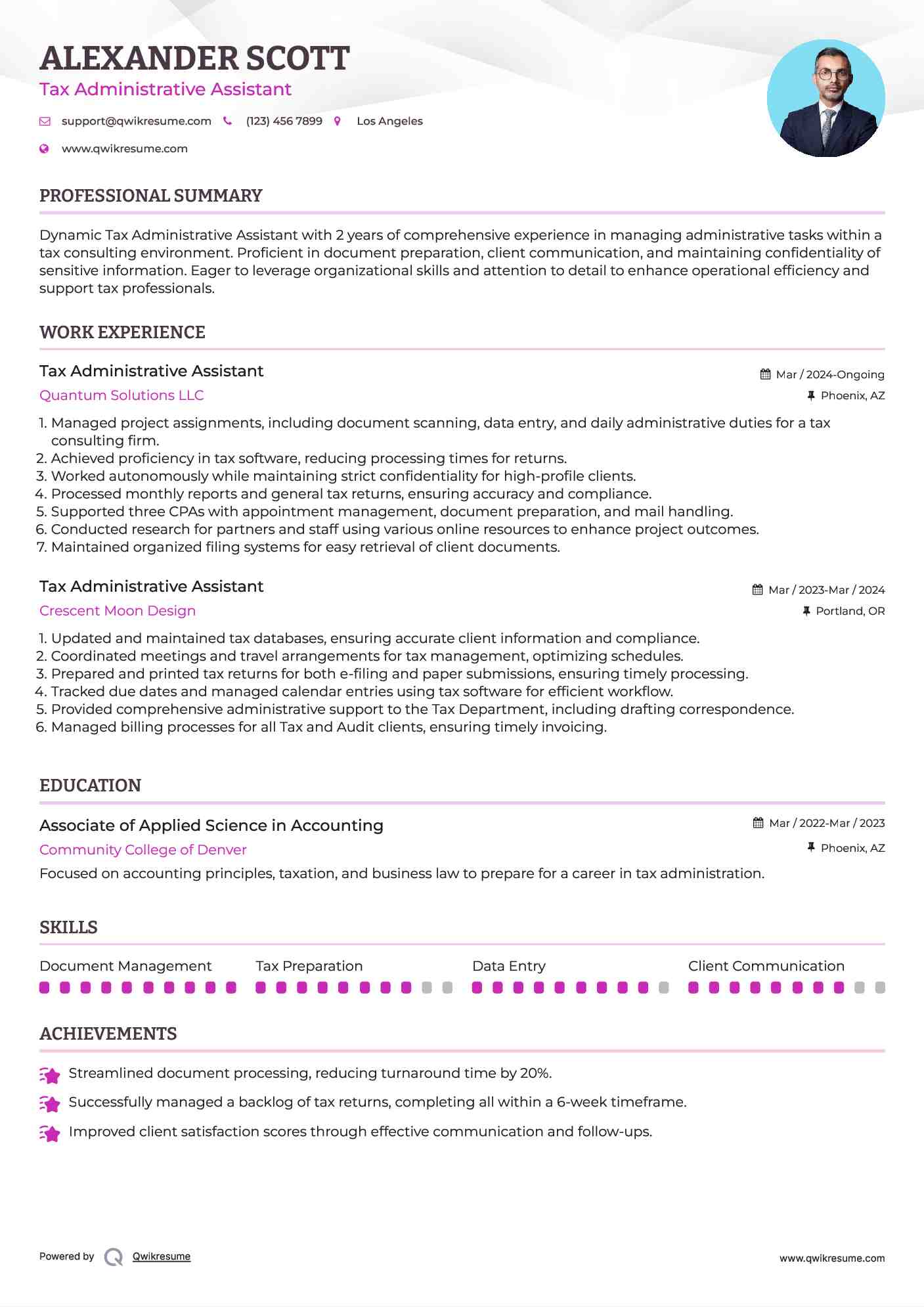 Tax Administrative Assistant Resume Model