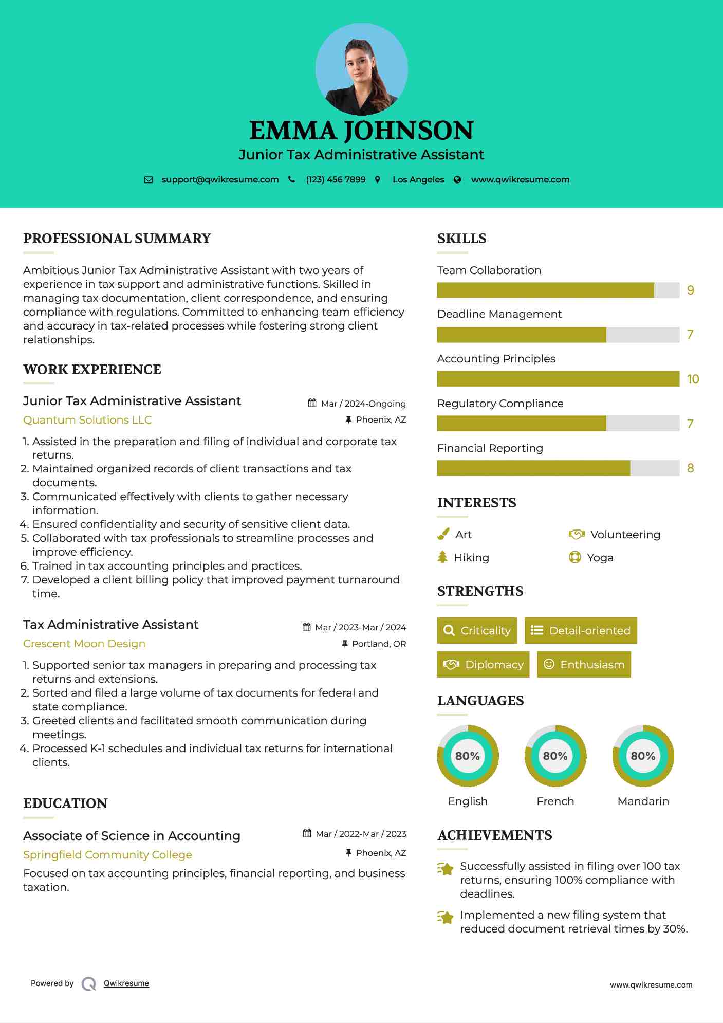 Junior Tax Administrative Assistant Resume Format