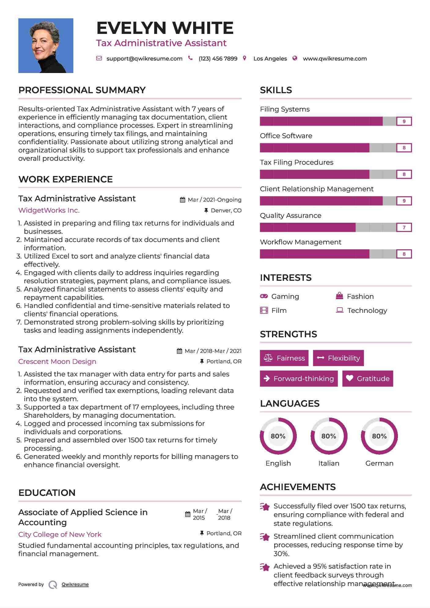 Tax Administrative Assistant Resume Example