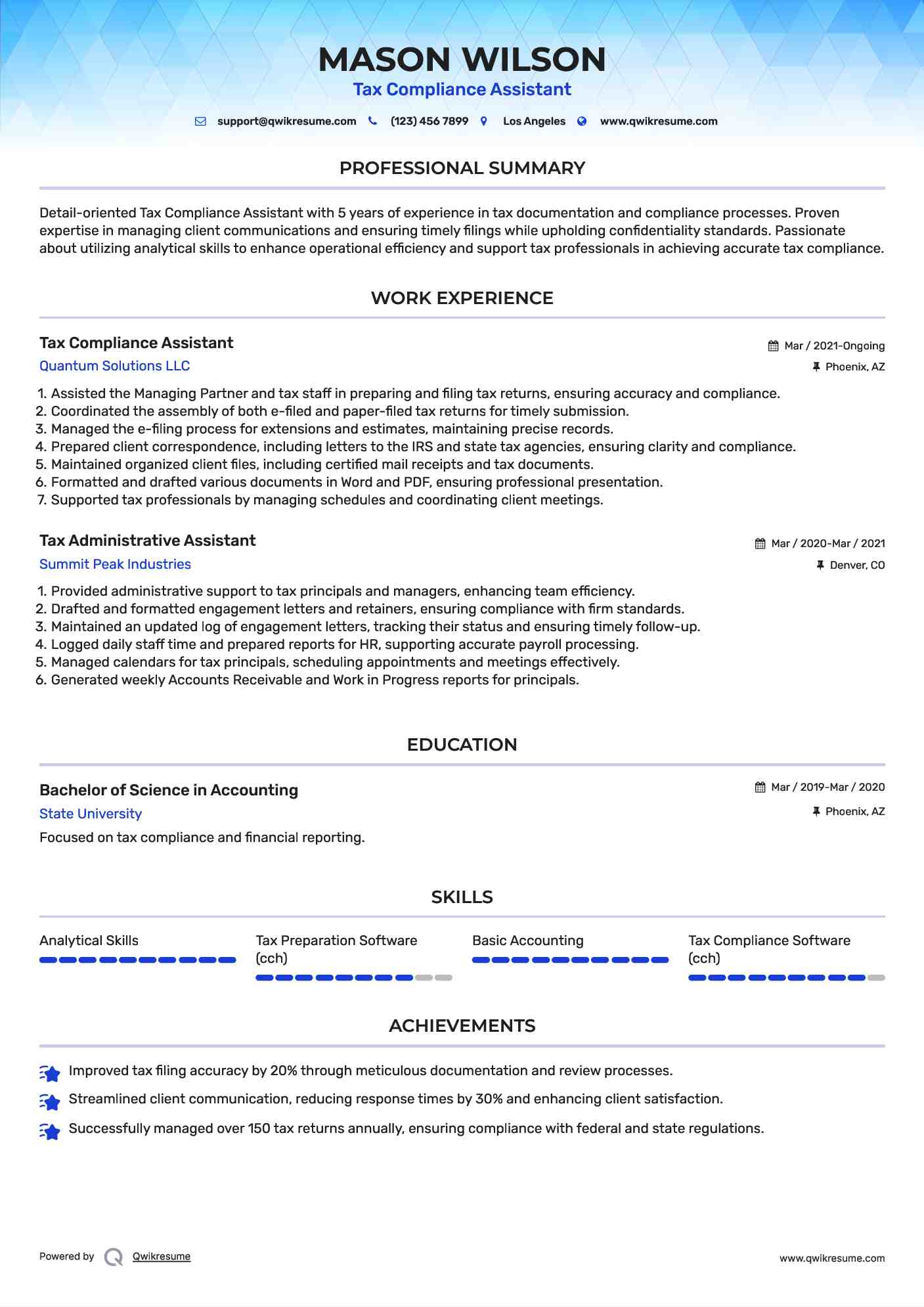 Tax Compliance Assistant Resume Model
