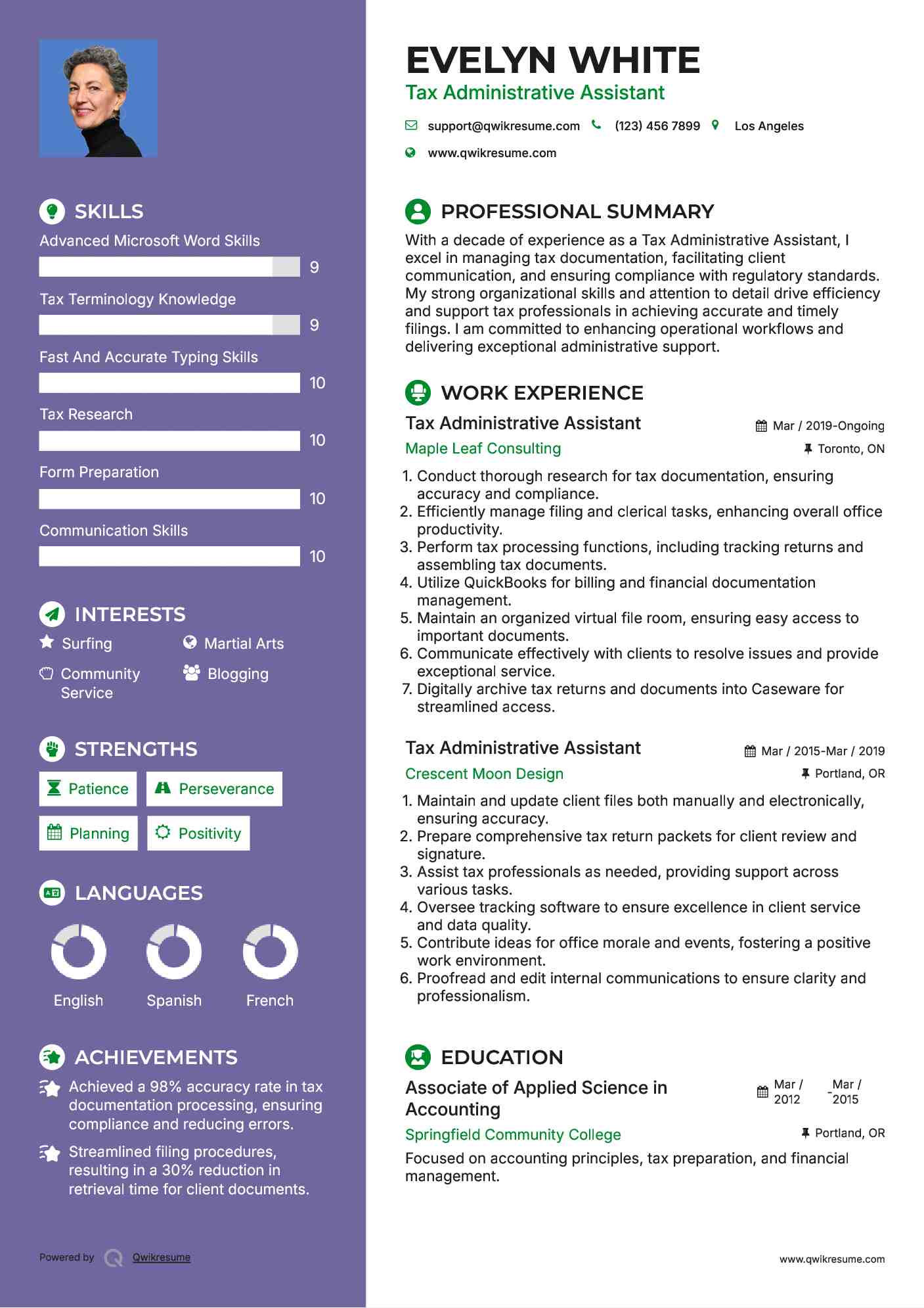 Tax Administrative Assistant Resume Example