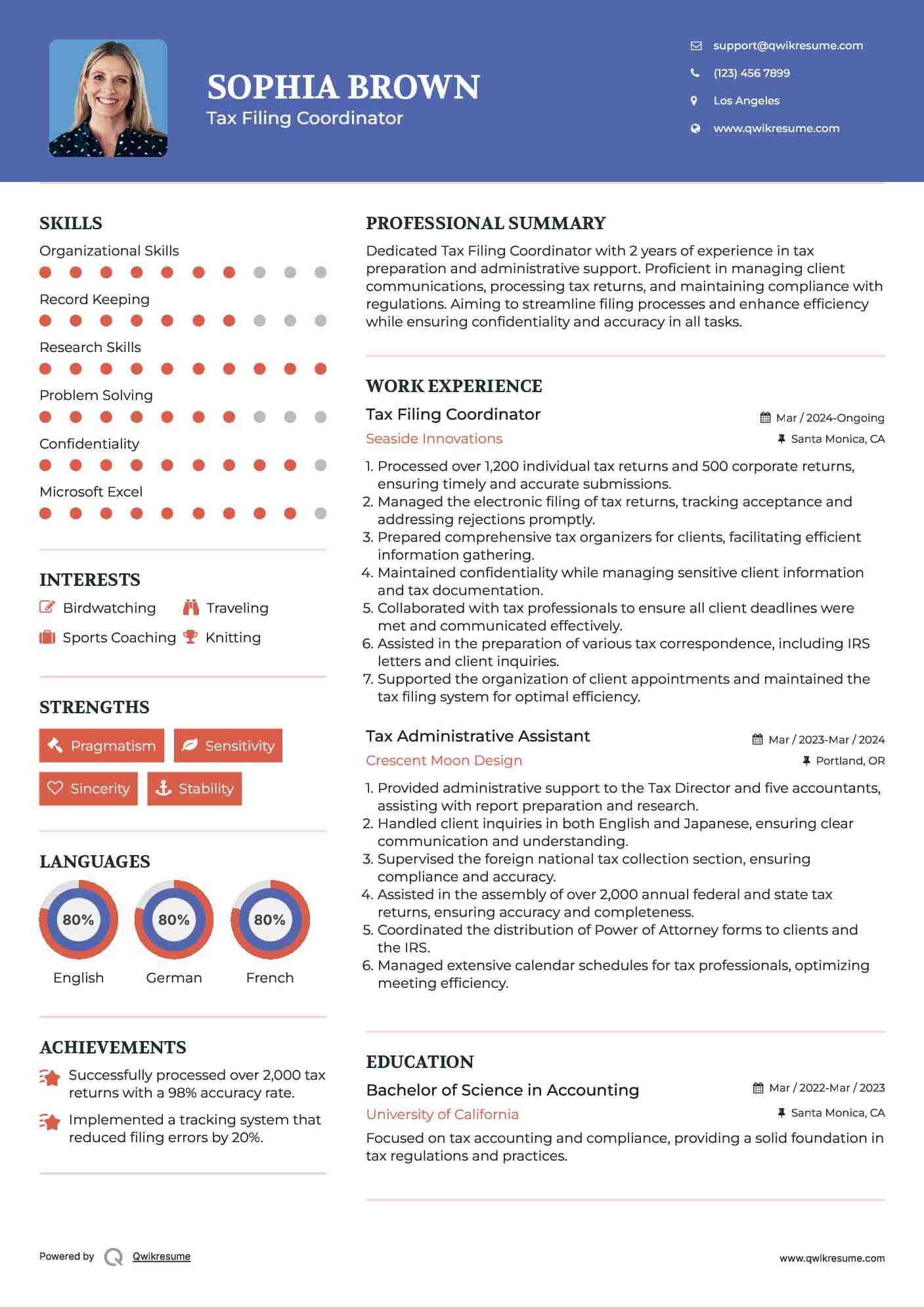 Tax Filing Coordinator Resume Example