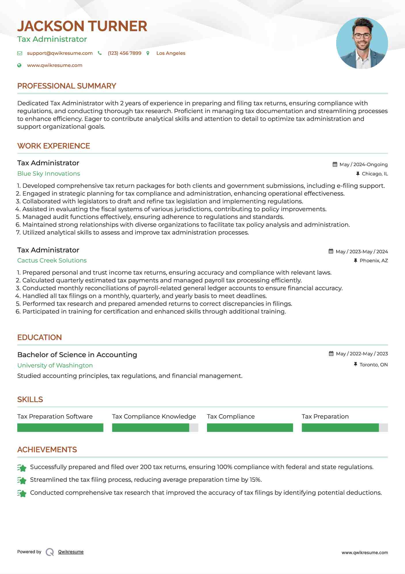 Tax Administrator Resume Template