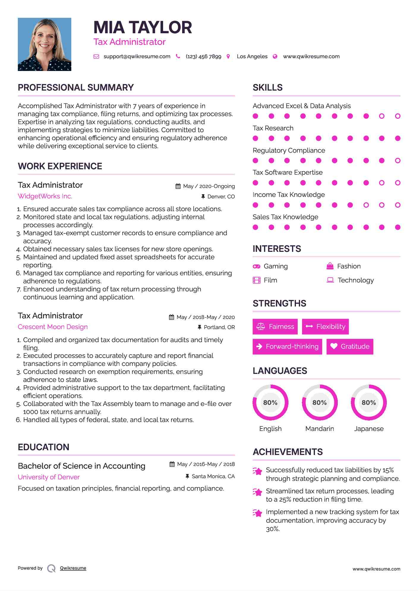 Tax Administrator Resume Template