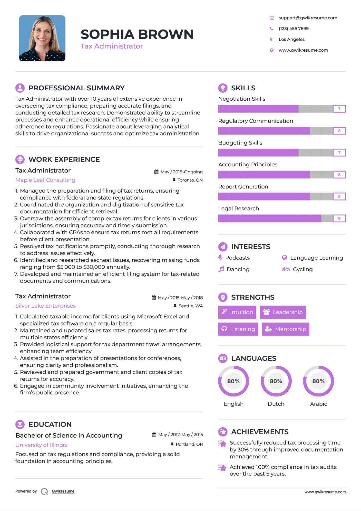 Tax Administrator Resume Template