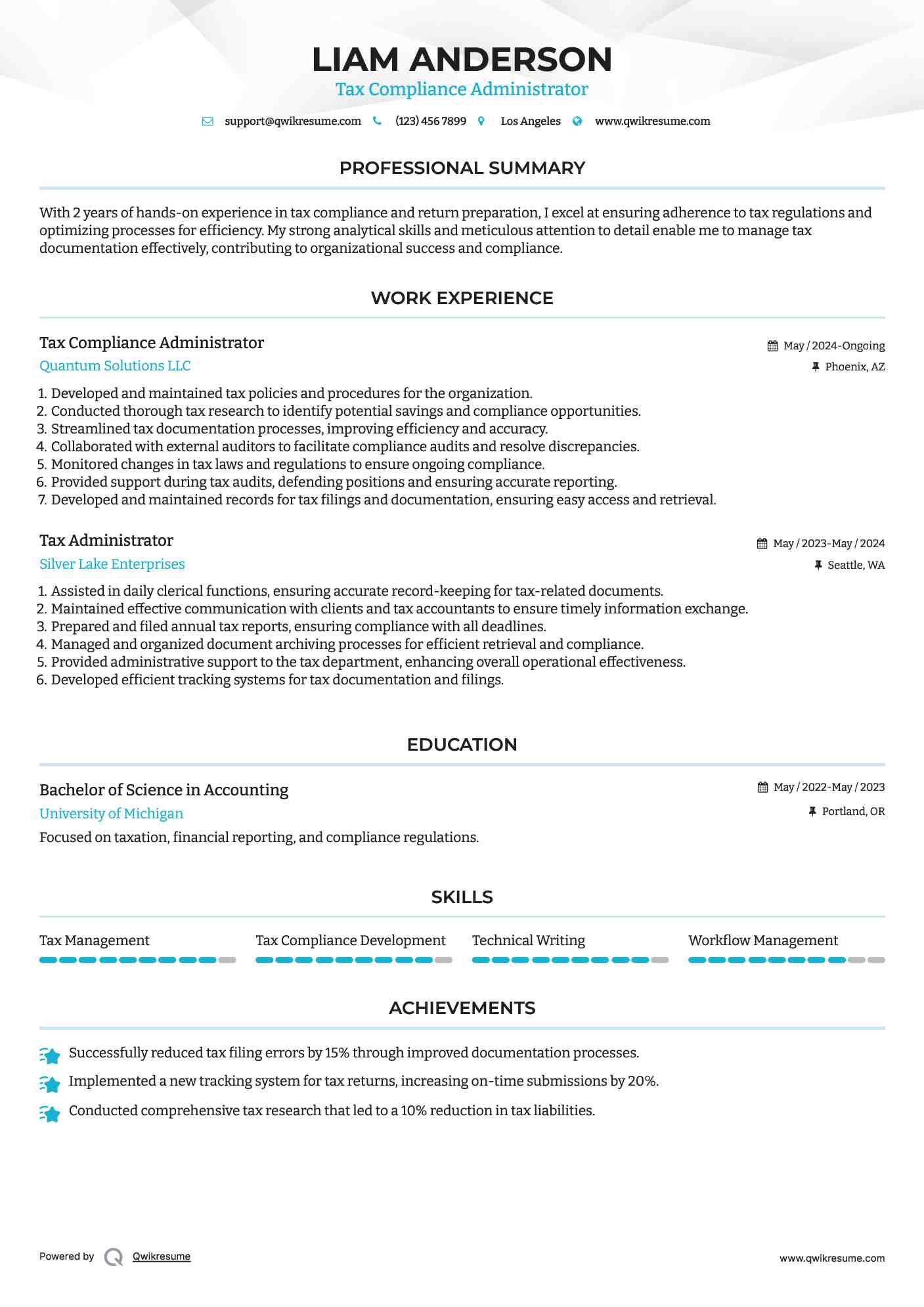 Tax Compliance Administrator Resume Template
