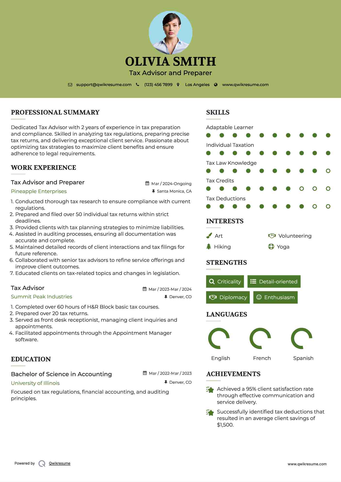 Tax Advisor and Preparer Resume Template